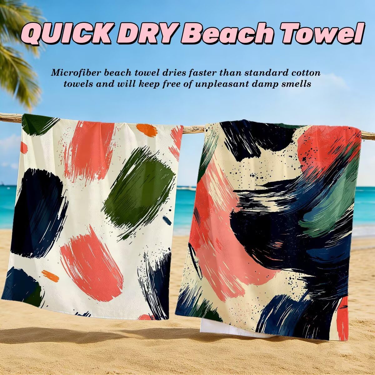 Toalla Playa 80x160 cm, Toalla Gimnasio Microfibra Secado Rapido, Juego de 2 Antiarena Toallas de Playa, Ligera Compacta Toallas Microfibra Grande para Viaje, Regalo Hombre Mujer (Pintada) -5075
