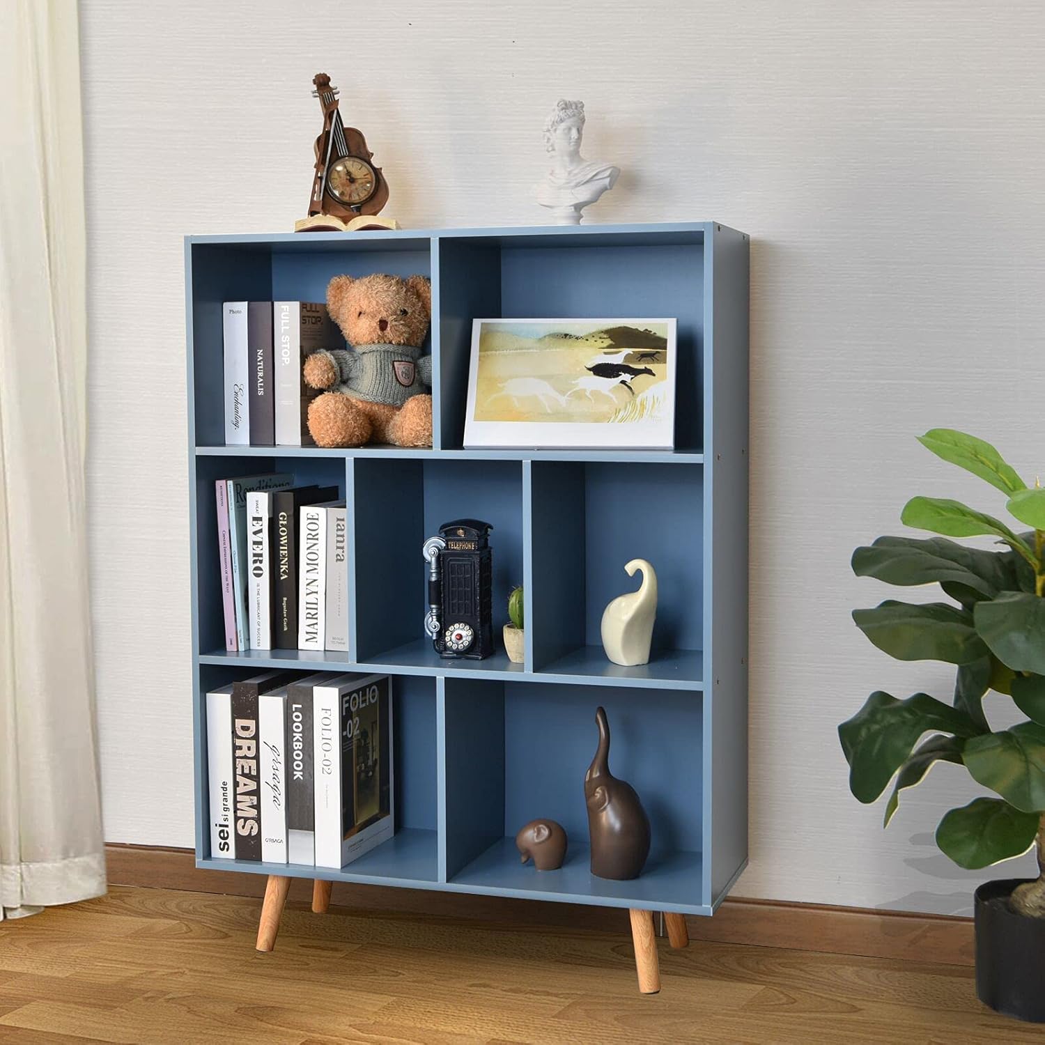 Bookshelf Storage Shelf,3-Tier Modern Bookcase with Legs,7-Cube Open Shelf,Space Saving Organizer Shelves Book Rack,Free Standing Wood Display Bookshelves for Books,CDs,Living Room,Kids,Bedroom,Office: Kitchen & Dining