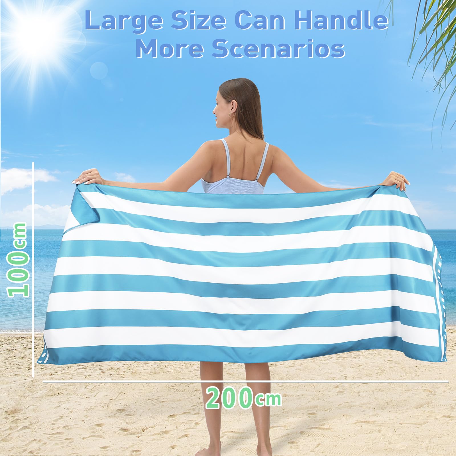 Vortix Ręcznik plażowy XXL, 200 x 100 cm, duży, szybkoschnący ręcznik z mikrofibry, nie zawiera piasku, ręcznik plażowy, damski ręcznik plażowy (jasnoniebieski)