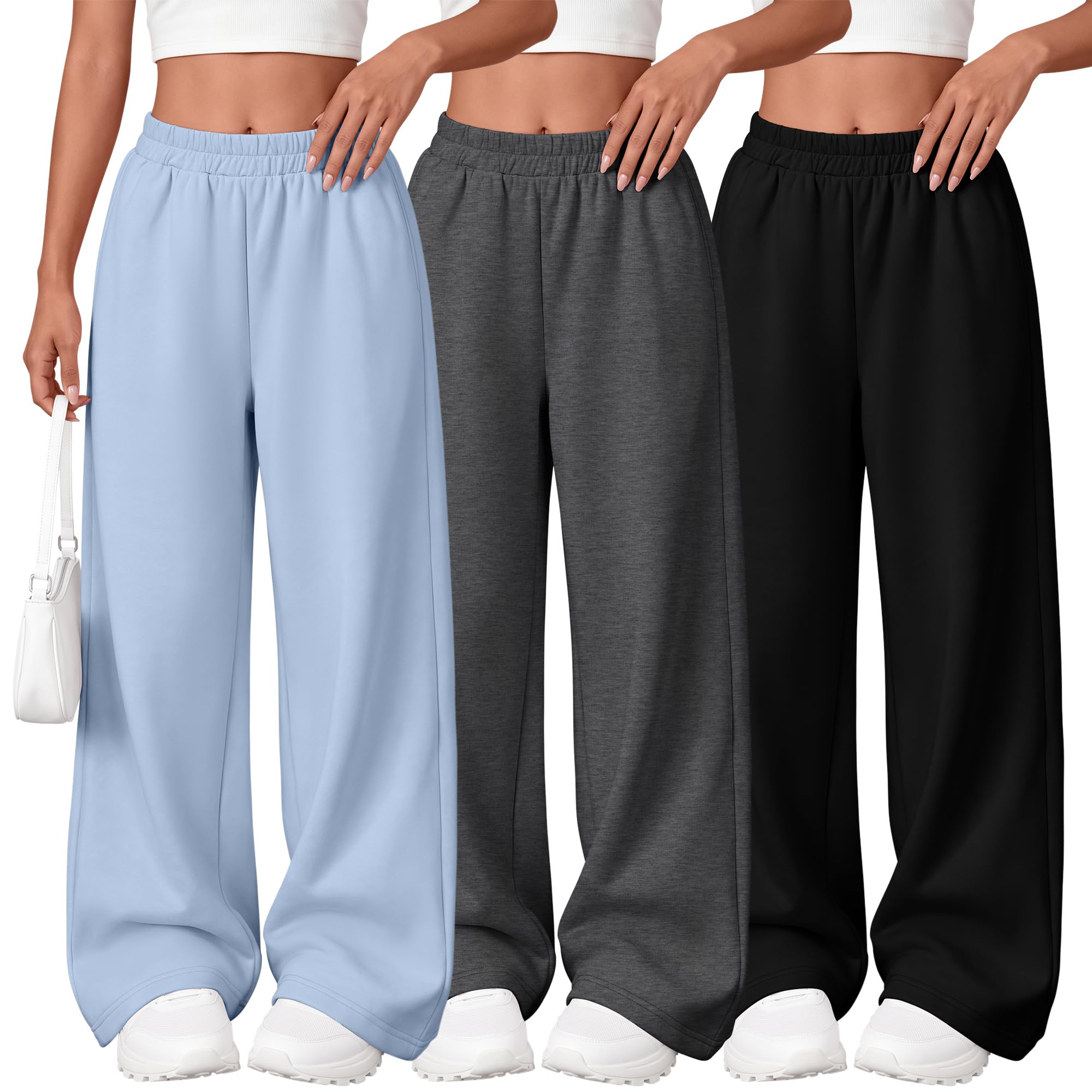 3 Pack Girls Wide Leg Sweatpants Kids Baggy Pants
