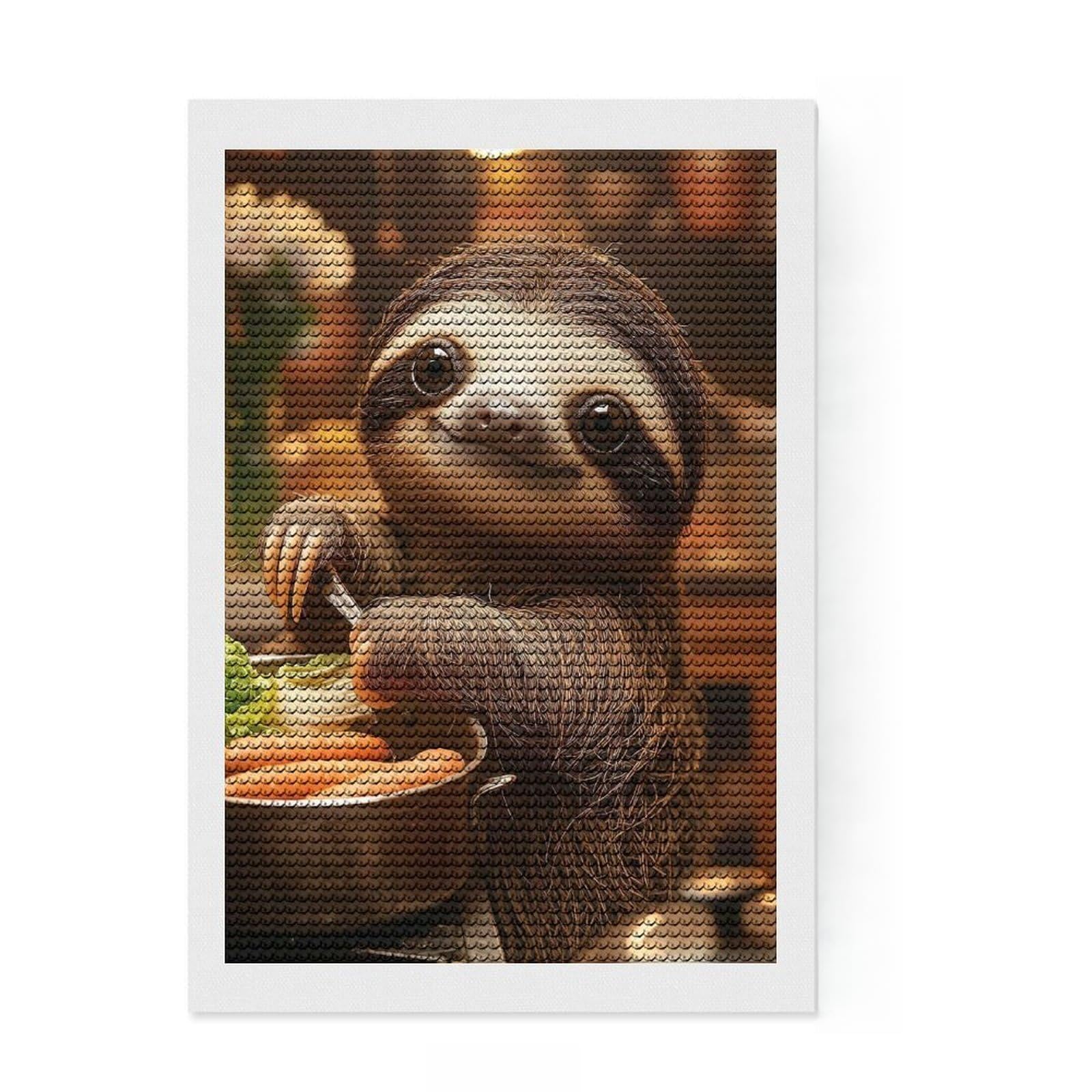 Junmoney Sloth Cooking Diamond Painting Set 8"x12", for Family Craft Time, Fun Craft Experience, Modern Decor, Christmas Gift