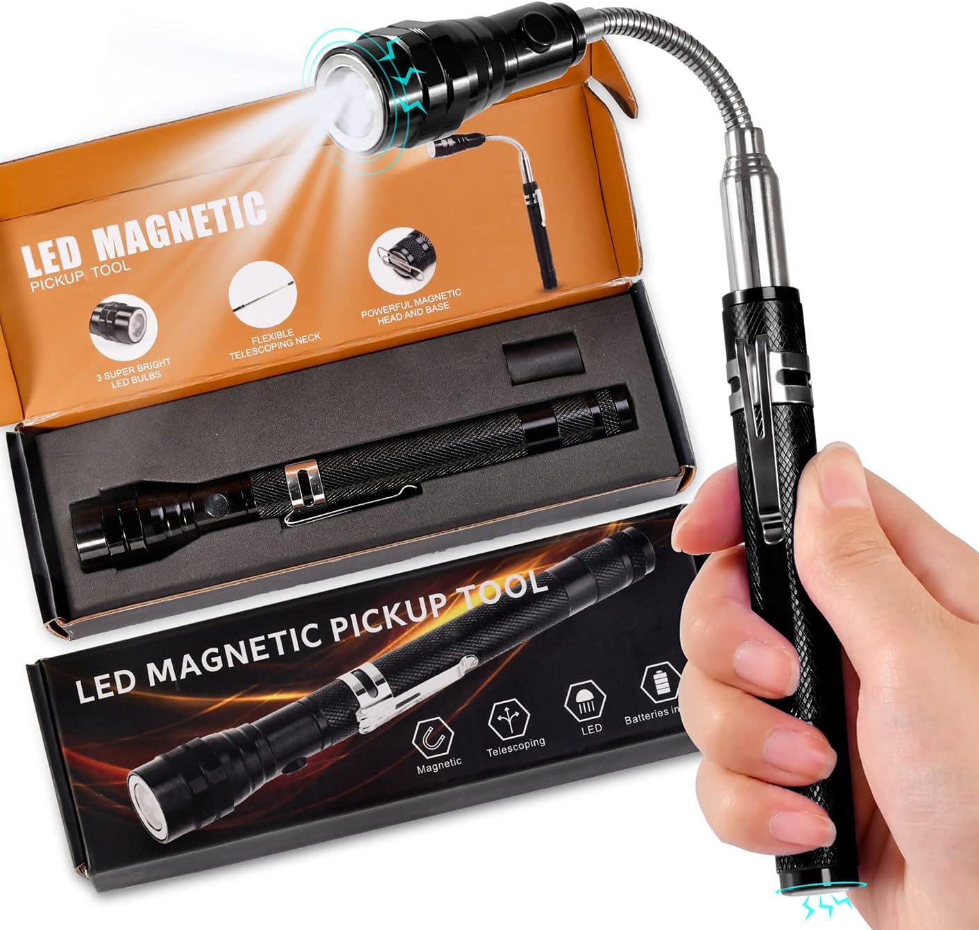 KUCHEY Magnetic Flashlight Fathers Day Dad Gifts for Men, Stocking Stuffers for Men Adults, Pickup Tool Cool Extendable Magnet Telescoping Gadgets Easter Birthday for Him Handyman