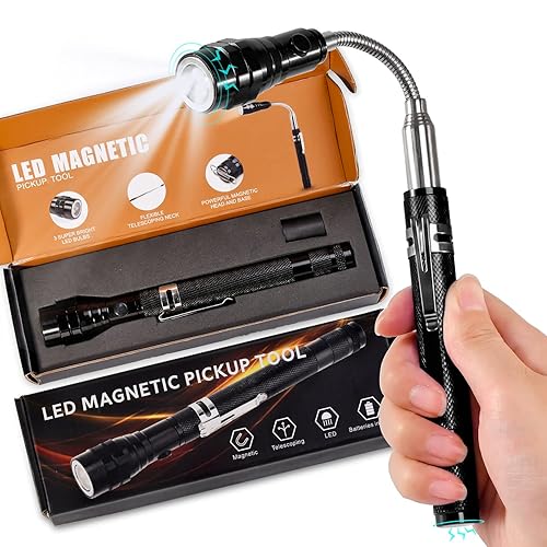 Magnetic Flashlight Gifts for Men Valentines Day Gifts for Him Husband Stocking Stuffers for Men Adults Pickup Tool Cool Extendable Magnet Telescoping Gadgets Fathers Day Birthday for Dad Handyman