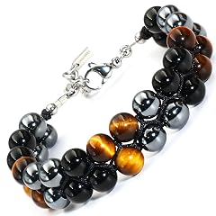 COLORFEY Mens Bracelet Beads Healing Crystals Tiger Eye Black Obsidian Hematite Stone Bracelets Premium Handmade Beaded Bracelet 8mm