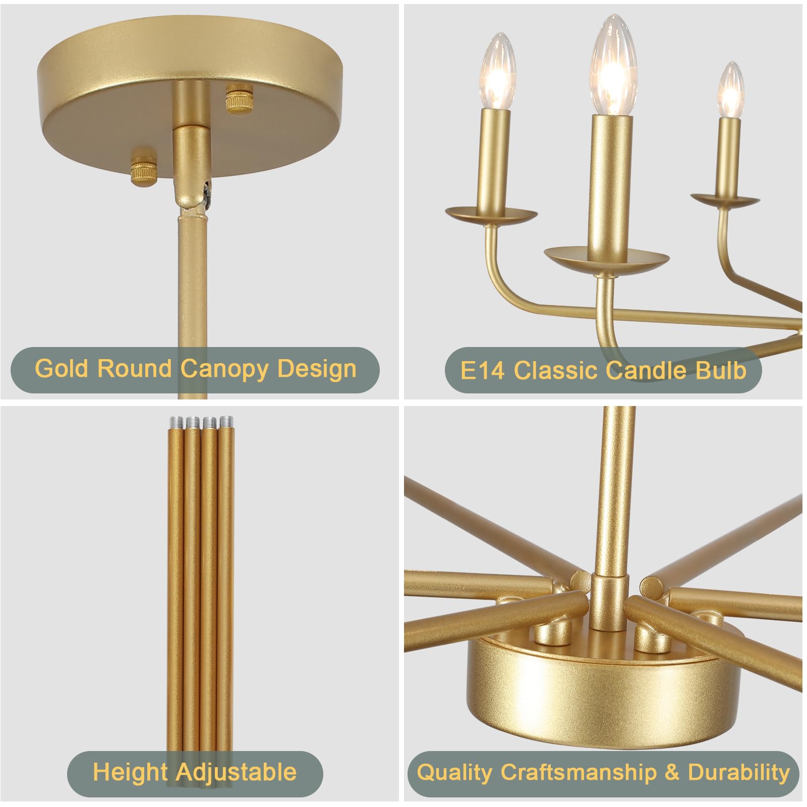 Lustre Salon Industriel Vintage Doré, 6 Lumières Classique Moderne Bougie Suspensions D'éclairage, Métal Lustre Salle à Manger Avec Douille E14, Lustres Or pour Chambre, Cuisine, Couloir