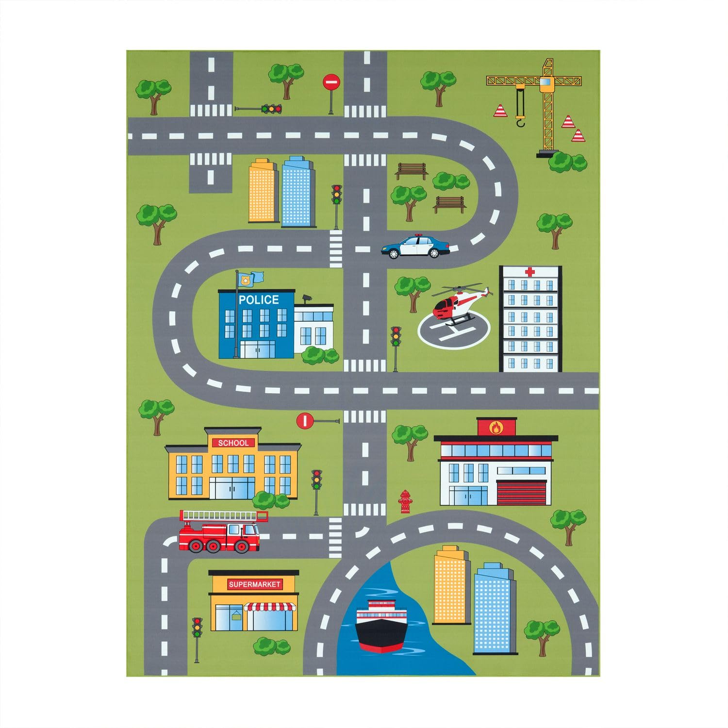 TT Home Kinder-Teppich, Spielteppich Für Kinderzimmer Mit Straßen-Muster Und Autos, Grün, Größe:240x340 cm