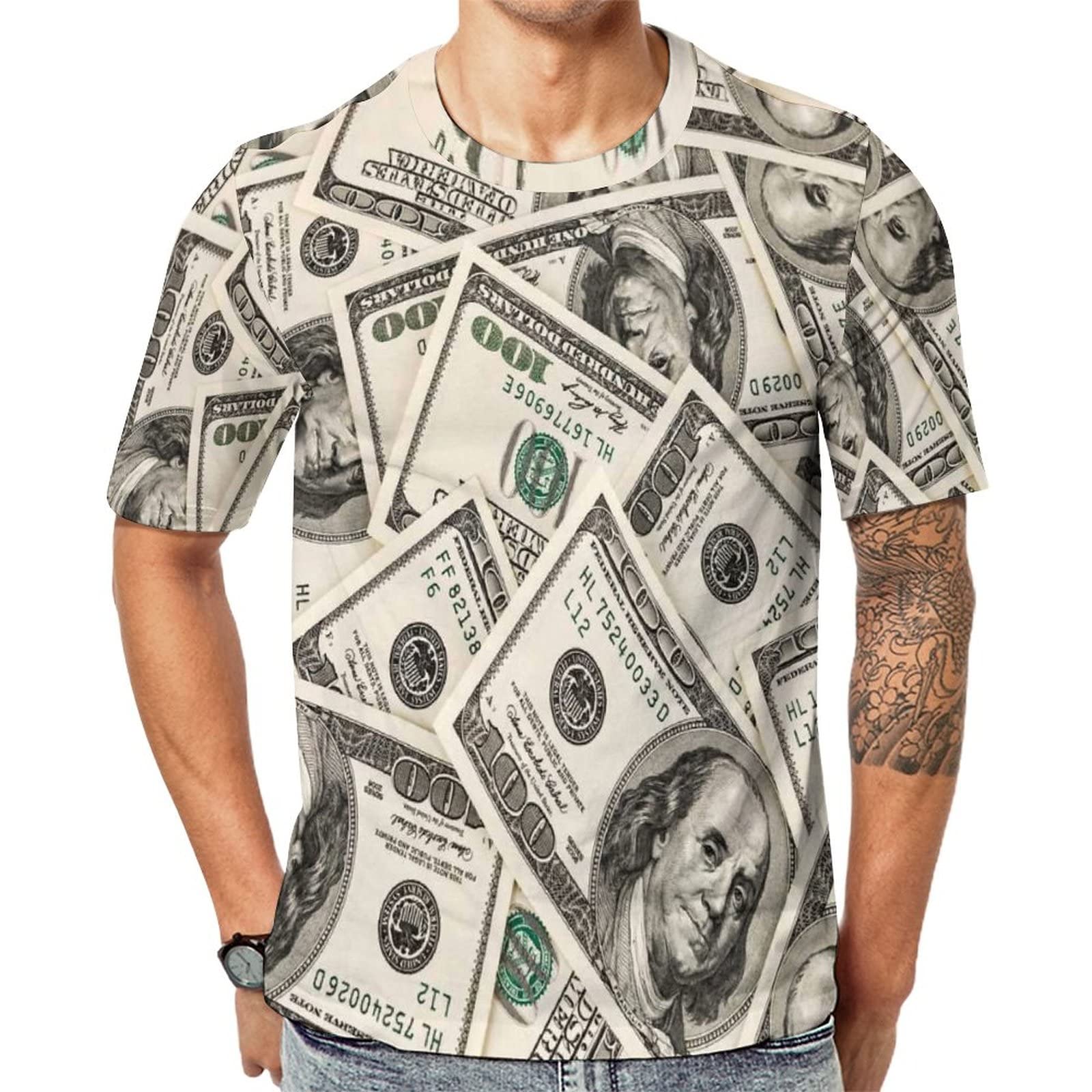 Amazon.co.jp: お金アメリカの百ドル札 Tシャツ 半袖 メンズ 3Dフル 