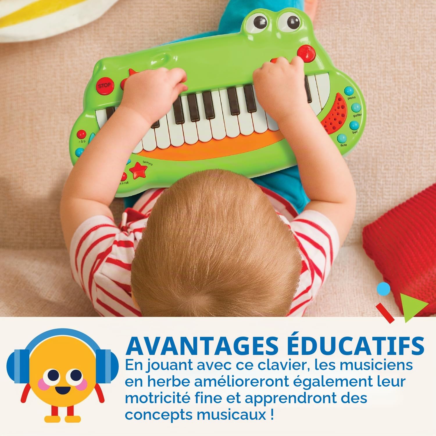 Battat Piano Crocodile, Clavier Musical pour Enfant à 5 sonorités, Plan | 15 comptines, 5 morceaux classiques, 5 rythmes, enregistrement, réglage du tempo et du volume, Plan, 2 ans et +