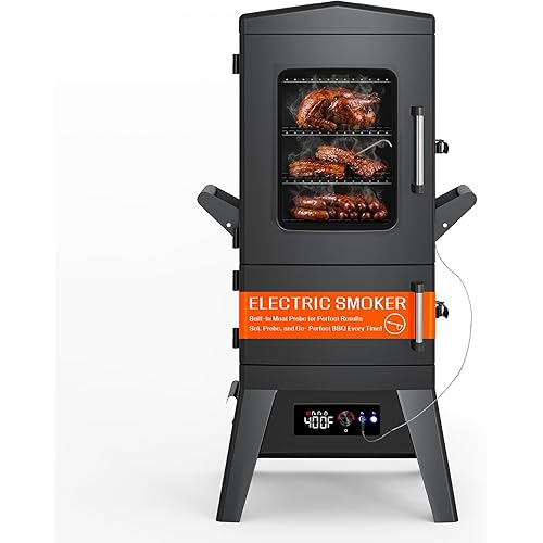 Electric Smoker 40 Inch Vertical Smoker with Meat Probe, Digital Temperature Control & Wood Chip Loader, 633 Sq In BBQ Smoker with 4 Racks & Weatherproof Cover for Brisket, Ribs, Turkey, Fish