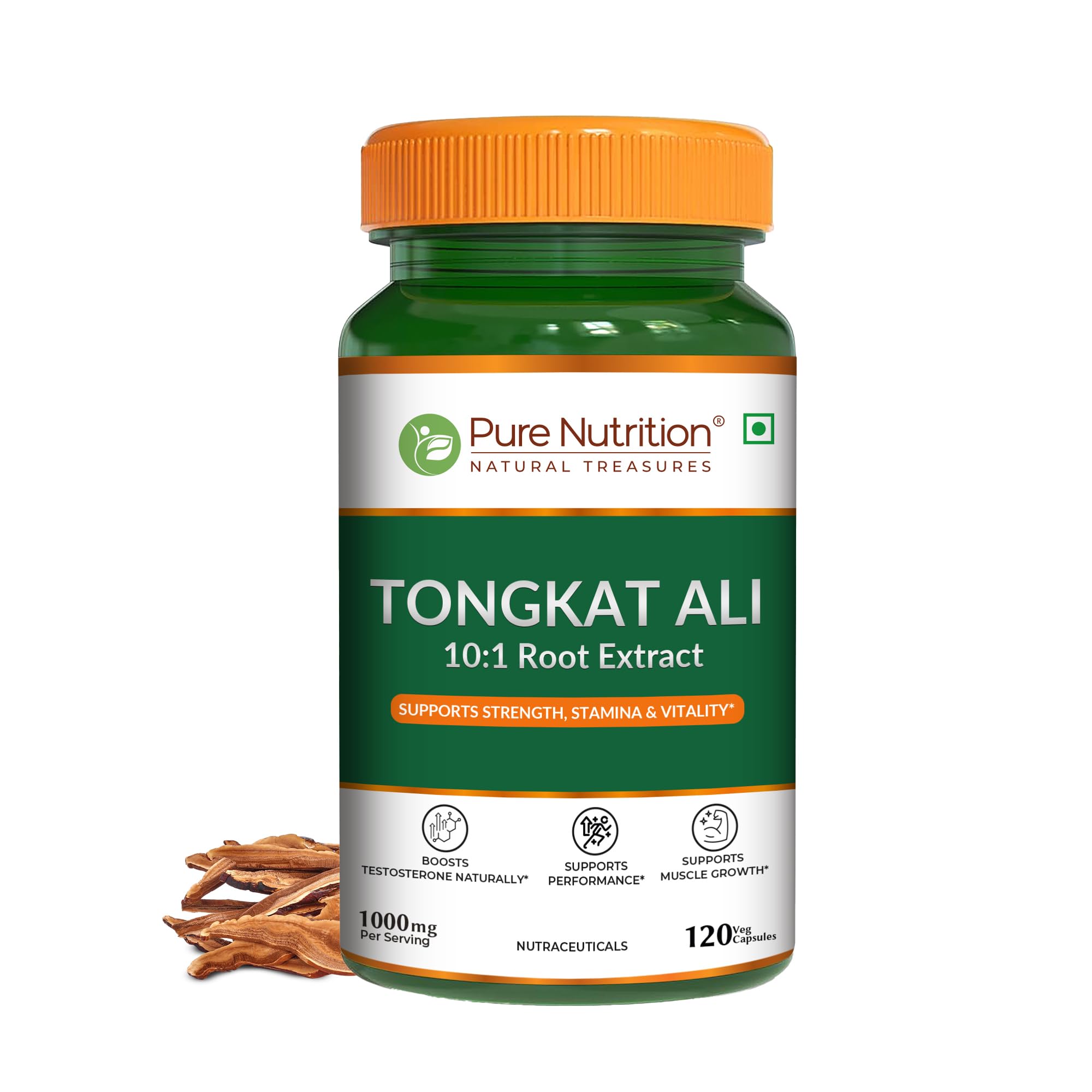 Pure Nutrition Organic Tongkat Ali 1000mg | 120 Veg Capsules | Supports Male Wellness | Boosts Energy, Immunity & Stamina | Enhances Stress Tolerance | Natural Herbal Supplement | Gluten-Free