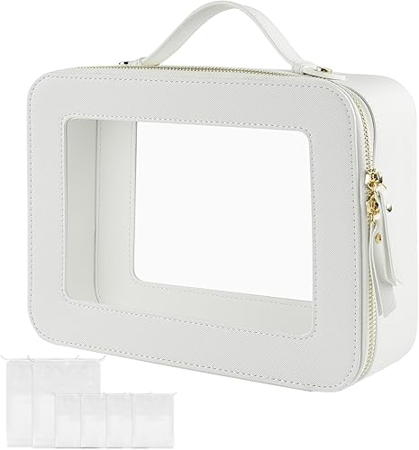 Miniatura 1 de Bolsa de maquillaje transparente de gran tamaño con asa de gran capacidad portátil para artículos de tocador y artículos de tocador con bolsas