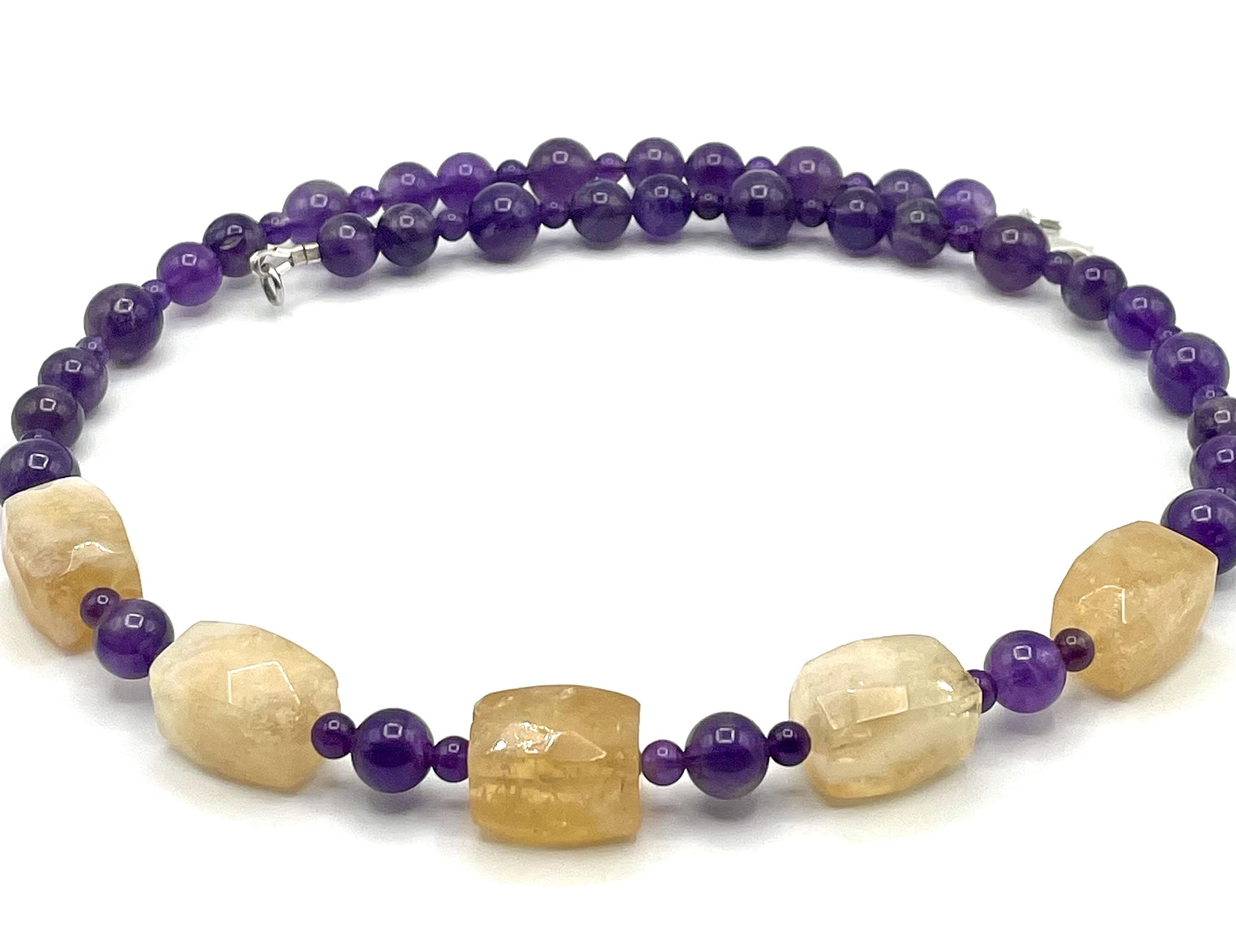Collar de Citrino Amarillo y Amatista Viola, Plata 925, Joyas Artesanales de Piedras Naturales, Hecho a Mano en Italia