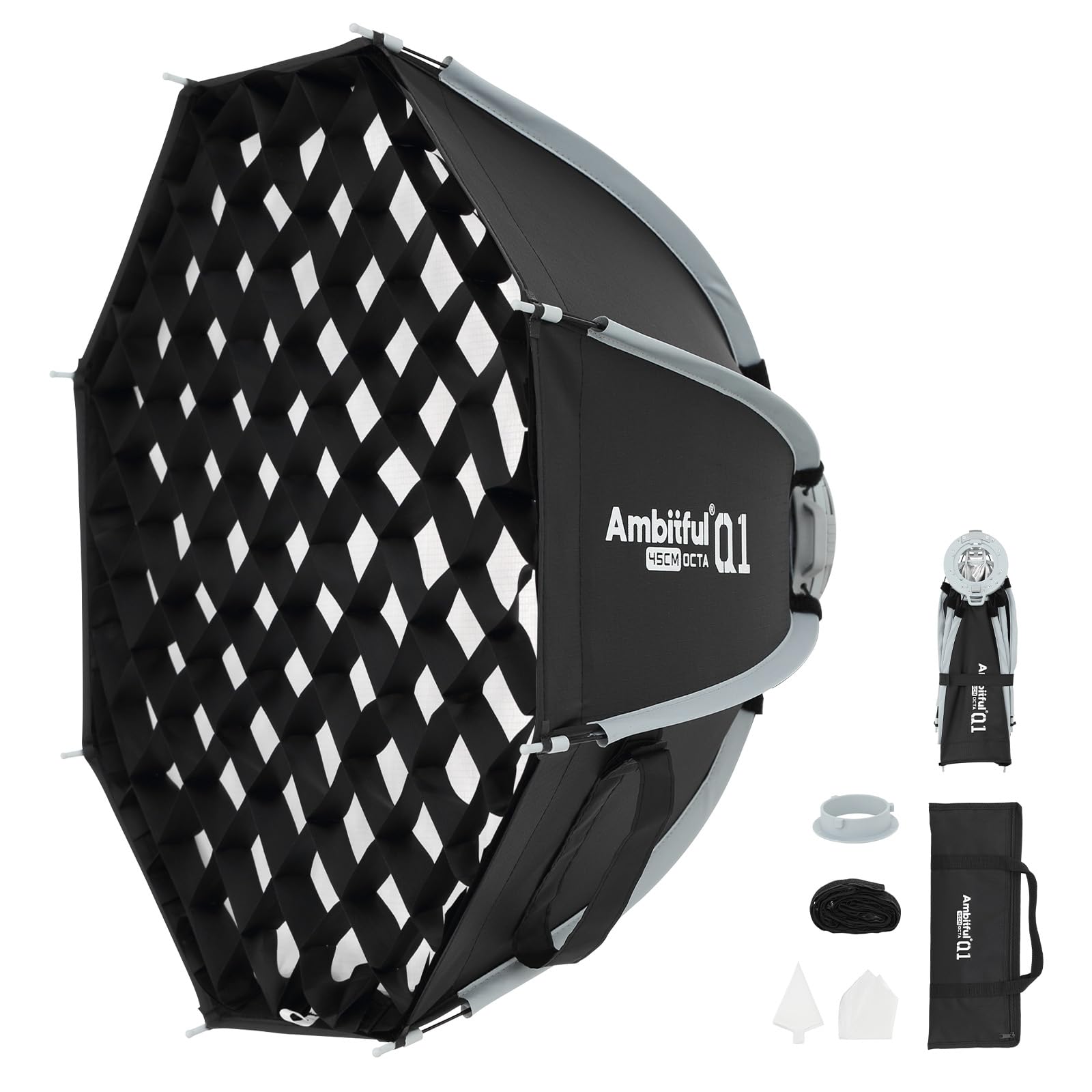AMBITFUL Q1 Softbox Quick Release, modyfikator oświetlenia fotograficznego, kulka, octa, paski i odbijanie (mocowanie Godox, 45 cm Octa)