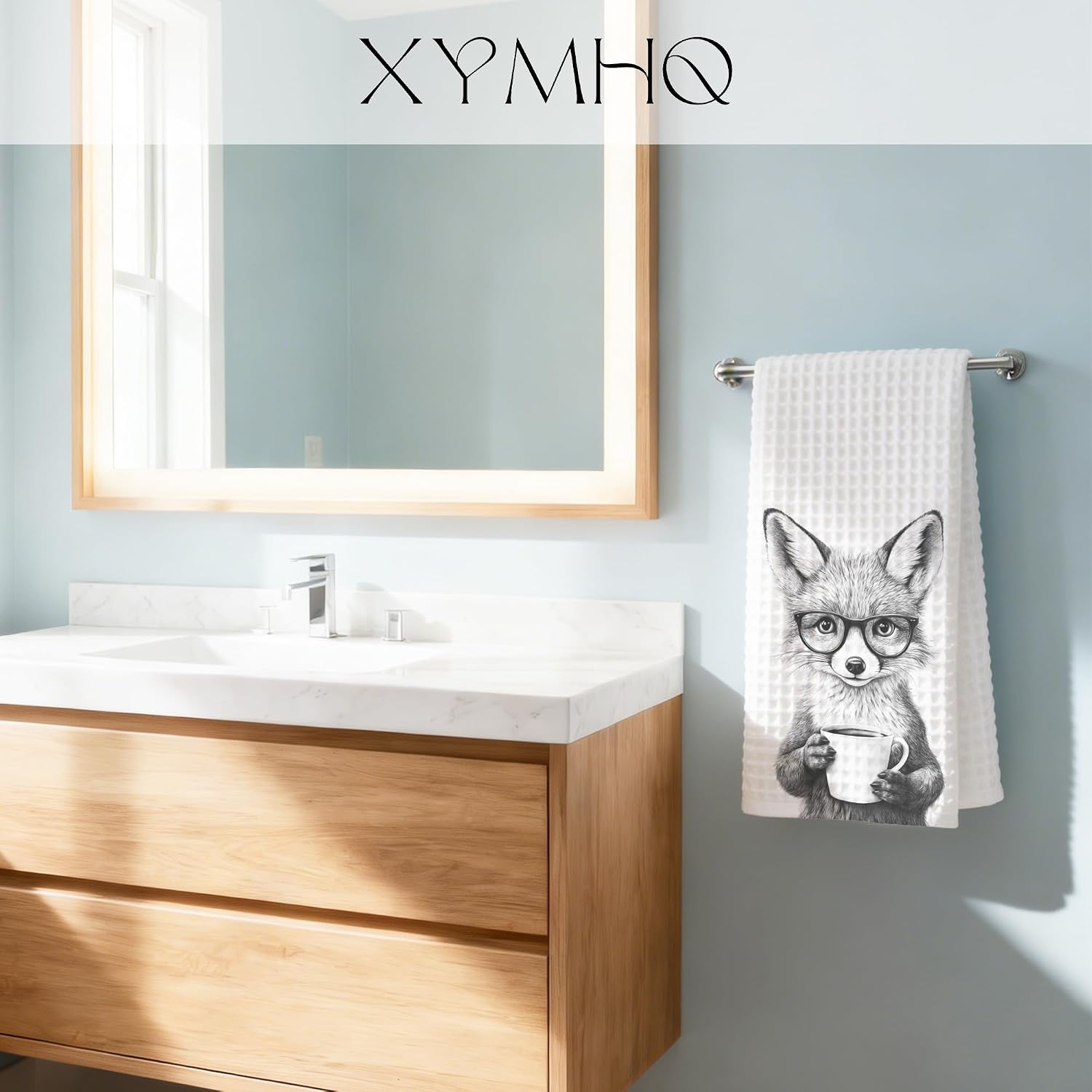 Funny Fox Gift Kitchen Towel, Cute Animal with Glasses Drinking Coffee, Woodland Decor, Coffee Bar Accessories, Fox Lover Gift, Humorous Dish Towel, 16x24 Inch image 4
