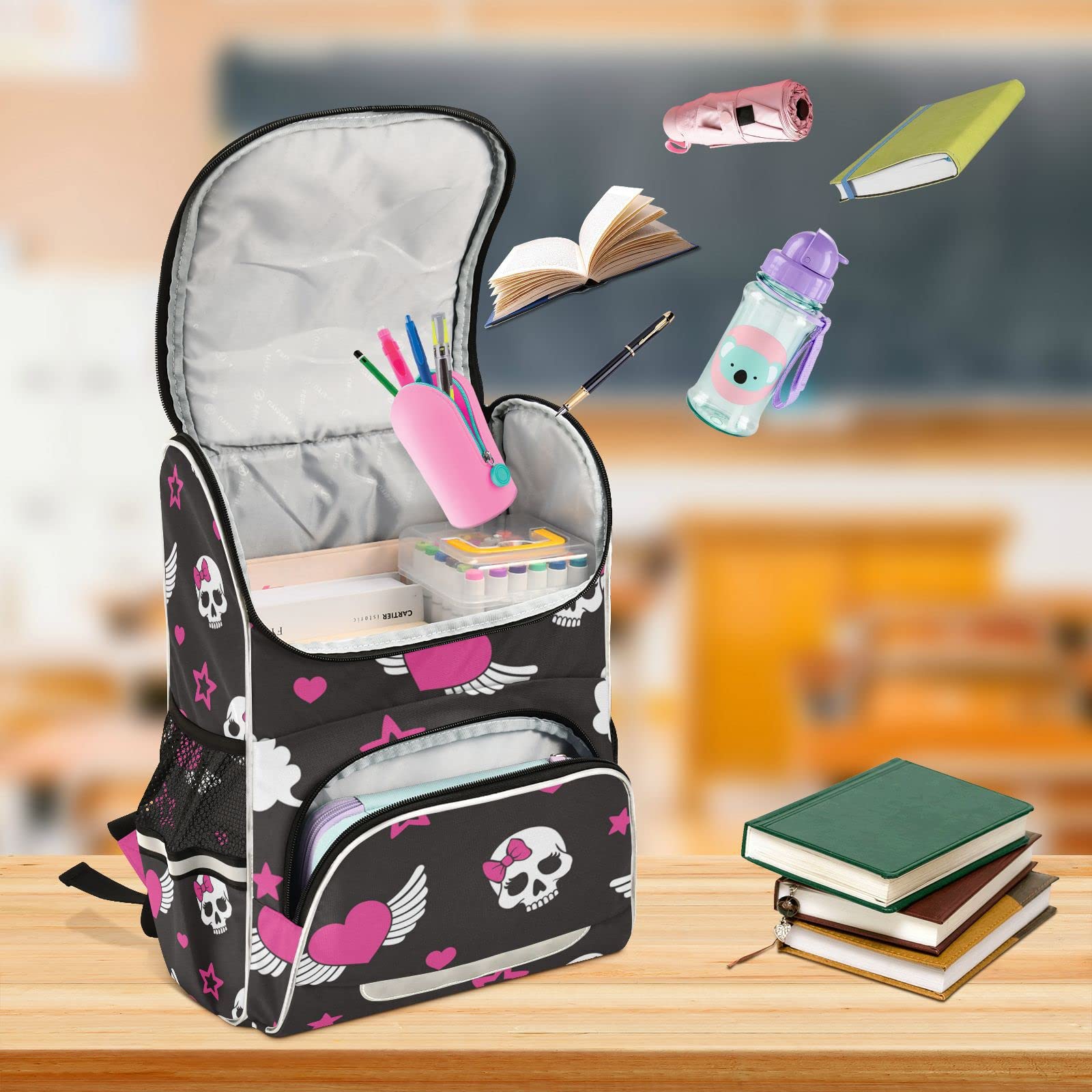 Vnurnrn Zucker Schädel Geschenk Angel Star Heart Kinderrucksack Schulter Rucksack für Jungen Mädchen Bookbag Laptop Büchertasche Rucksäcke Für Schule