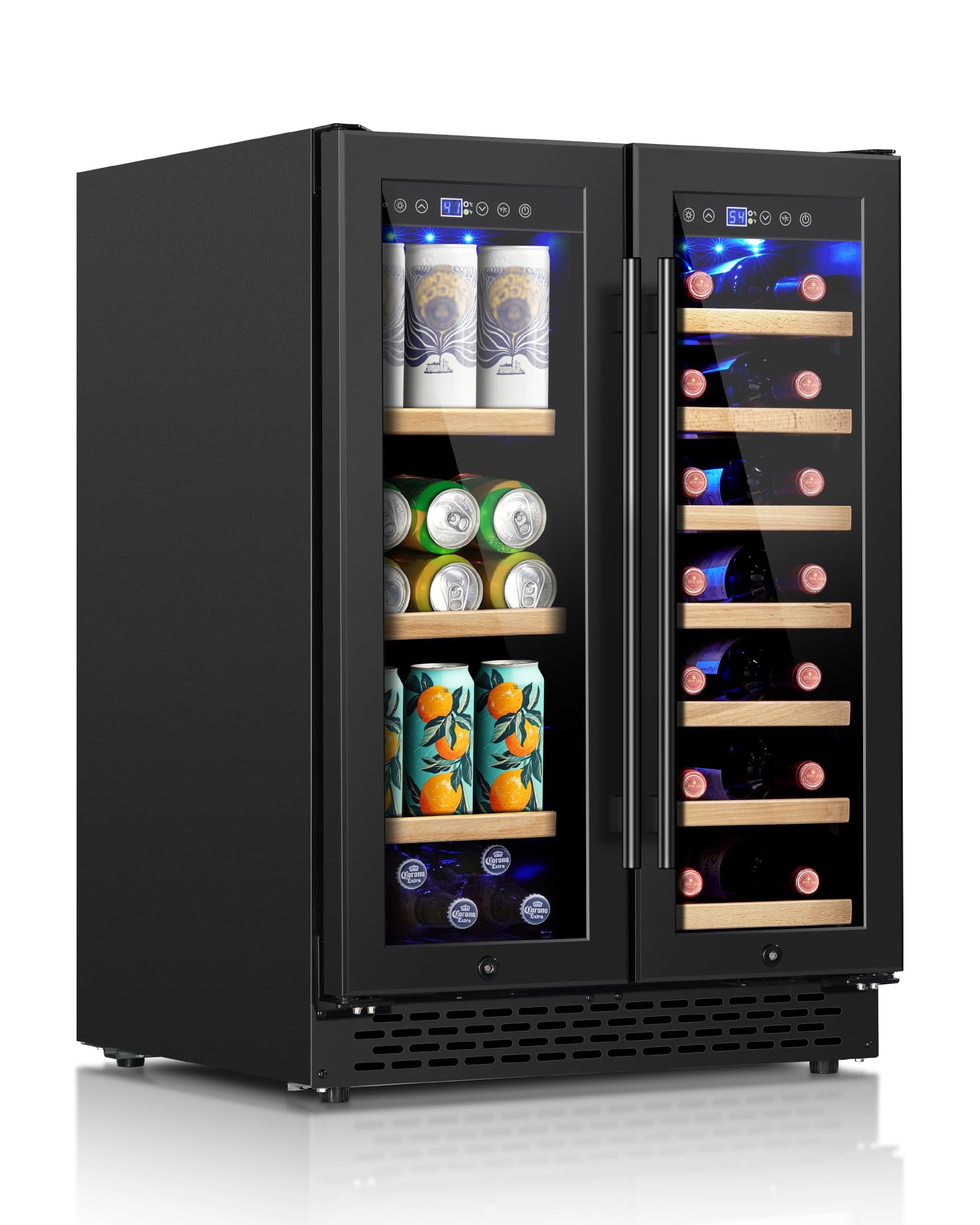 COLOZO Wine & Beverage Refrigerator Under Counter, 24 Inch Black Freestanding Wine Fridge with Wooden Shelves, Glass Door&Lock Beverage Cooler-20 Bottles & 88 Cans for Kitchen/Bar/Commercial | Fridge.com