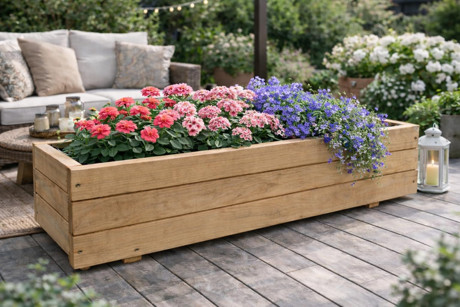 FKL DESIGN Home Deco Fioriera in legno fioriera giardino terrazza 14 litri completamente assemblata D6 rovere (lunghezza 90 cm)