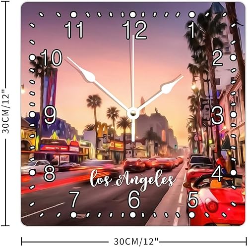 Miniatura 2 de Reloj decorativo de madera de pared de 12 x 12 pulgadas reloj cuadrado con números arábigos funciona con pilas silencioso sin tictac paisaje urbano