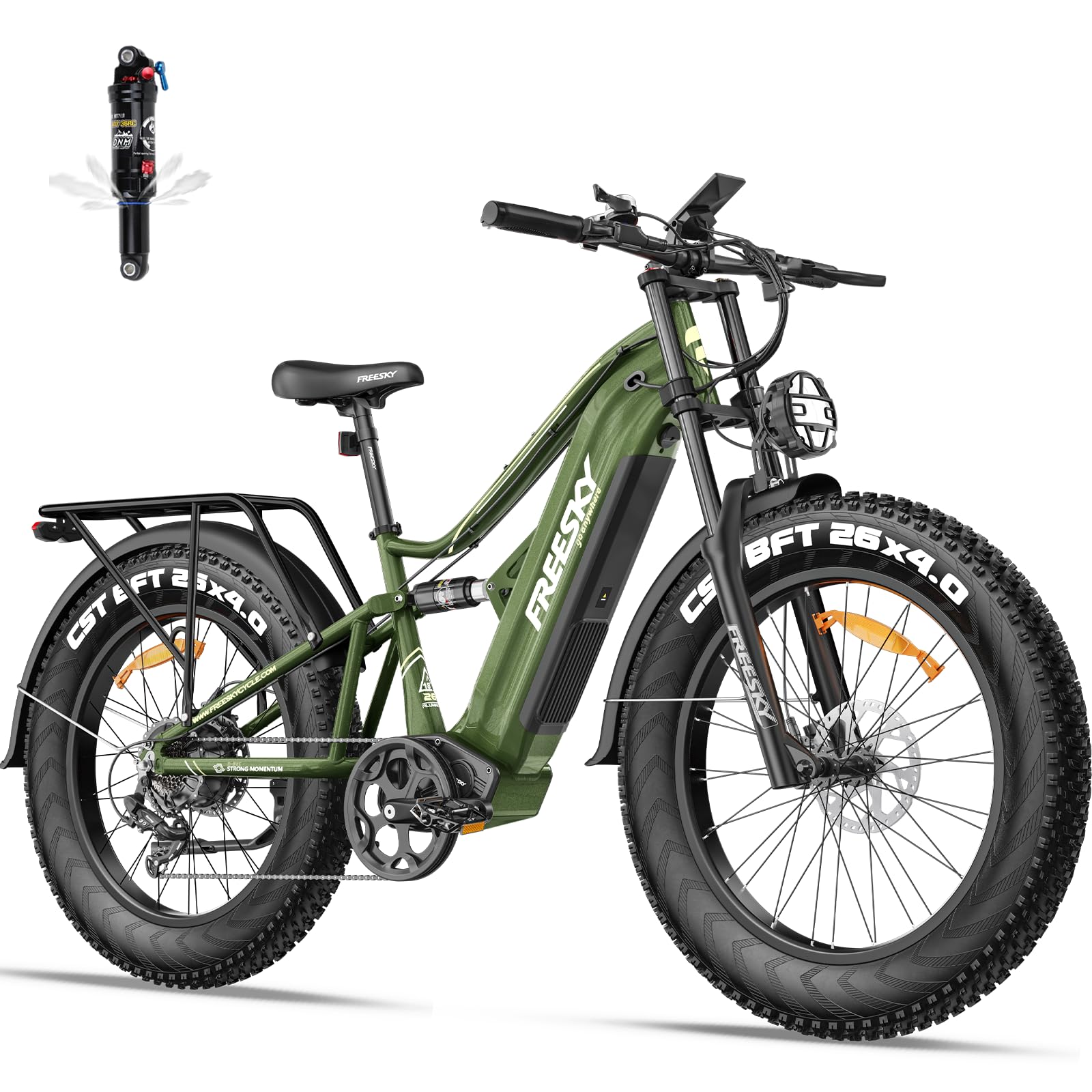 FREESKY 2000W Electric Bike with BAFANG Motor & 48V 30Ah Samsung Cells Battery, 35MPH Max Speed, 120 Miles Range, Full Suspension Mountain Ebike for Adults, 26" Fat Tires, Smart Keys, Hydraulic Brakes