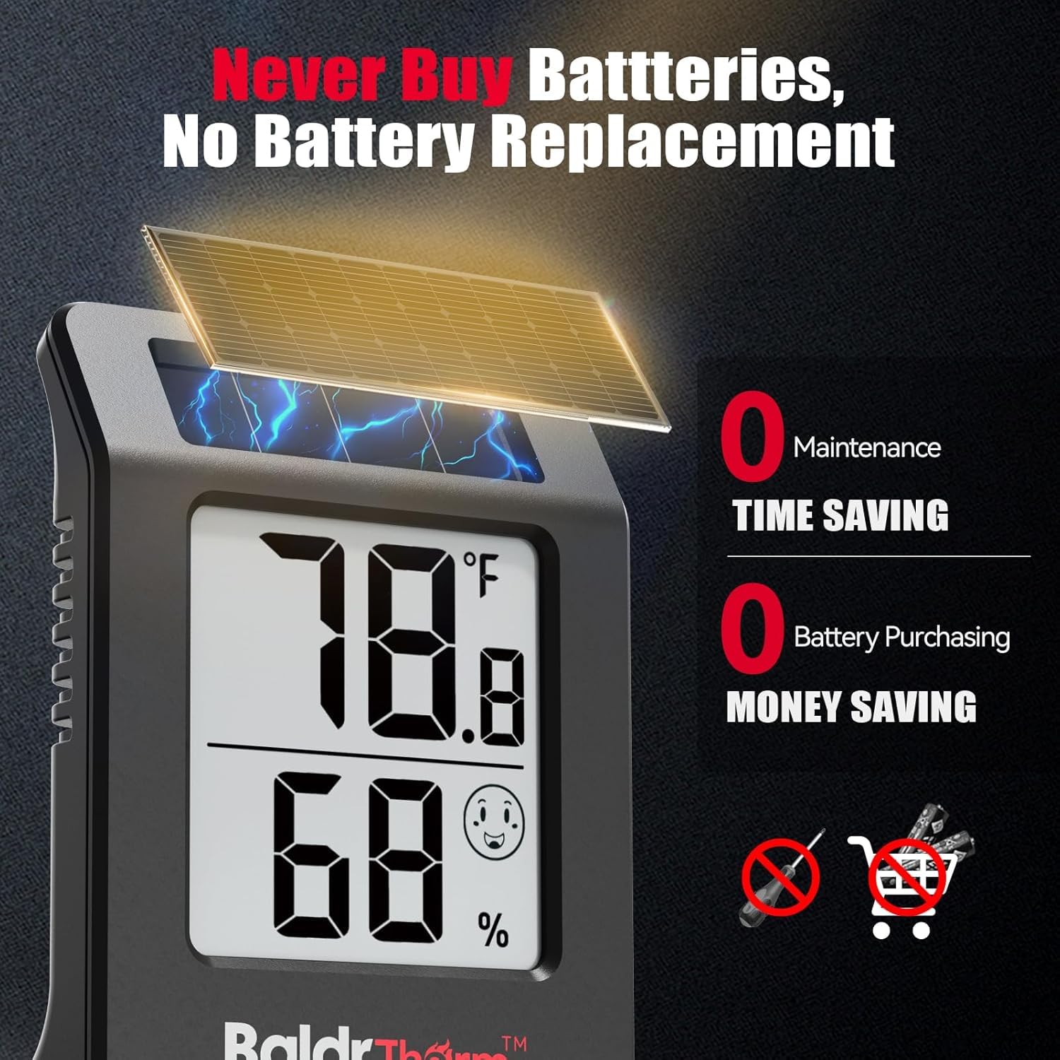 Termómetro digital e higrómetro de 2.2 pulgadas, monitor de humedad con sensor de temperatura interior alimentado por energía solar, medidor de humedad para habitaciones de bebé, dormitorios, hogar