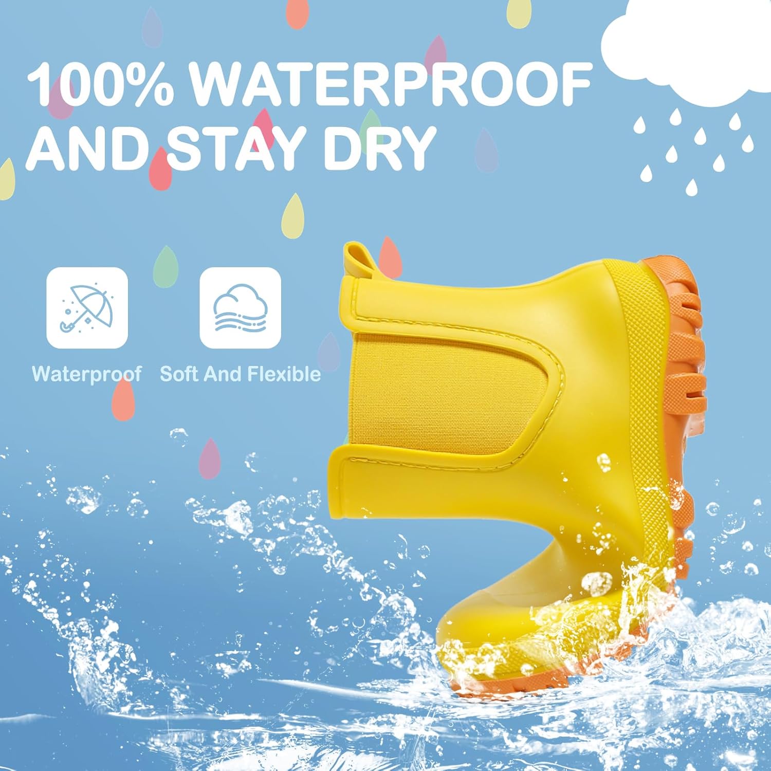 Kids Rain Boots, Waterproof Chelsea Rubber Boots for Boys and Girls, Non-Slip Ankle Muck Toddler Rainboots, Outdoor, Farm, Park, Hiking, Fishing, School Playing