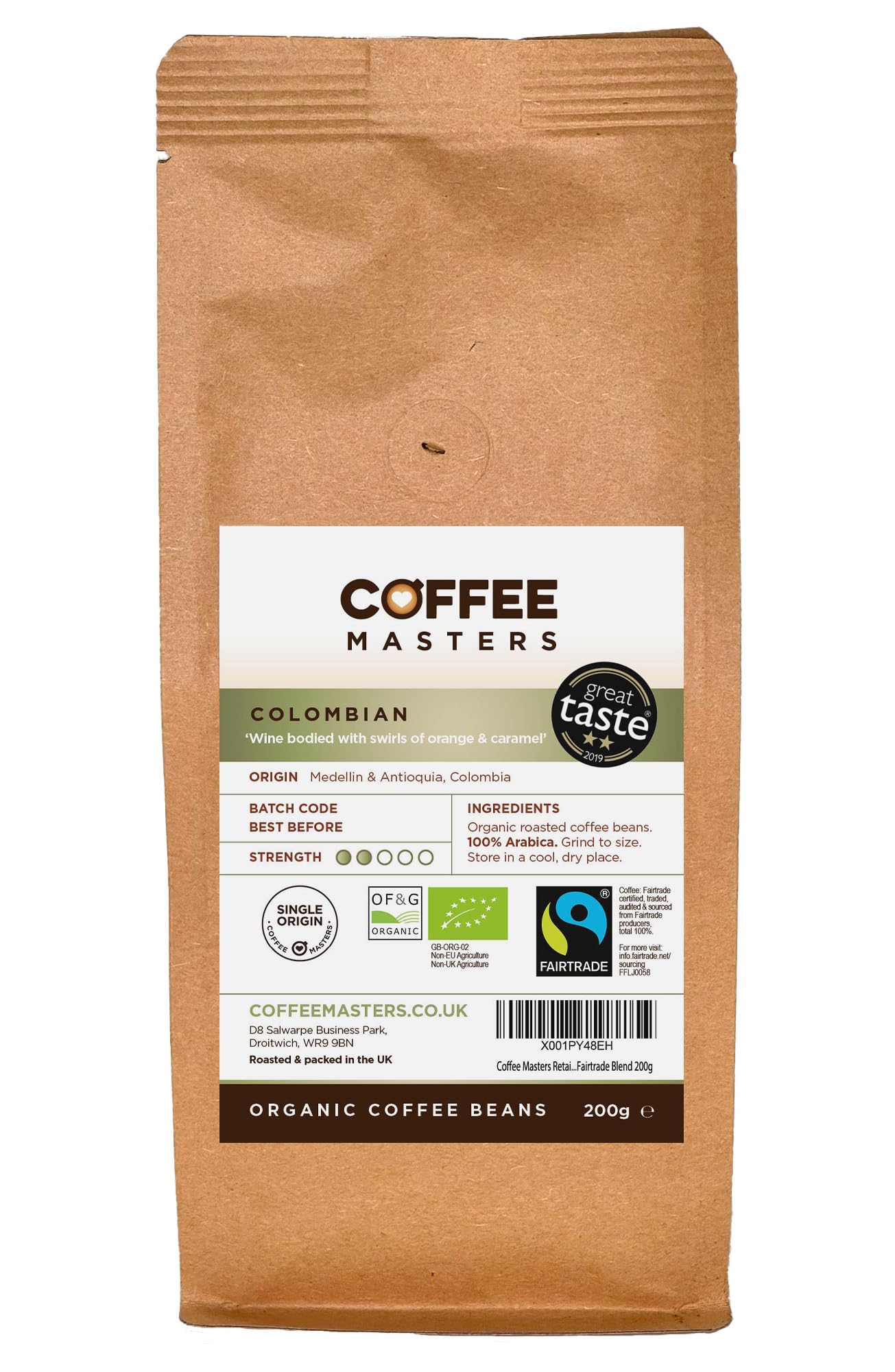 Colombian Organic Coffee Beans 200g - Fairtrade Single Origin 100% Arabica - Light Roasted Whole Bean, Ideal for Espresso Machines - Great Taste Award Winner