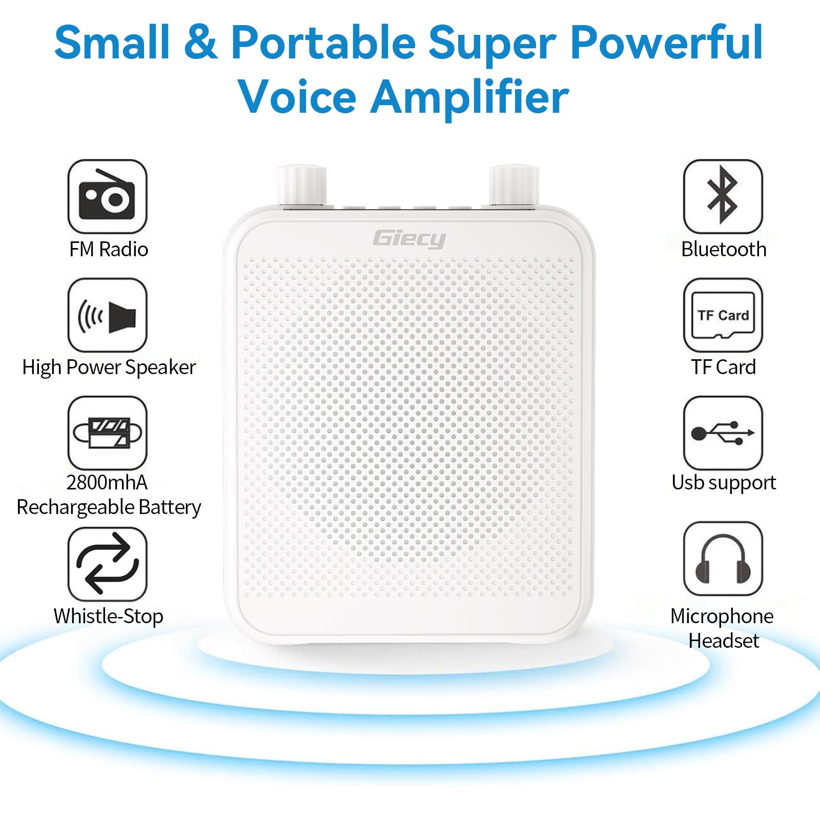 Amplificador de voz portátil de 30 W con auriculares de micrófono con cable, altavoz de sistema PA recargable de 2800 mAh, micrófono personal, amplificadores de potencia de voz, altavoz para