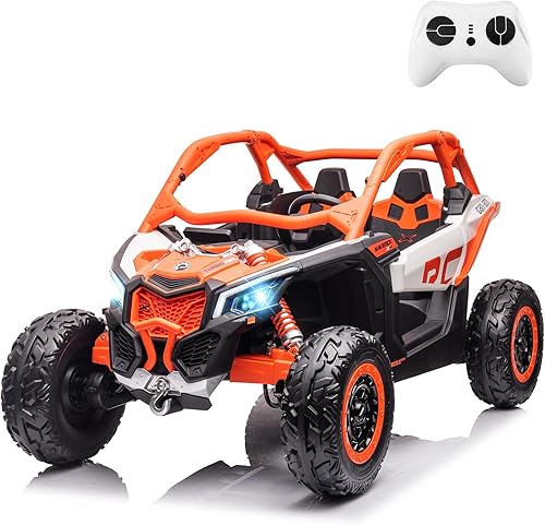 Vehículo UTV de 2 plazas, auto eléctrico todoterreno Can-Am con licencia Can-Am, camión para niños 4WD con control remoto, 2 baterías de 24 V 7 AH,