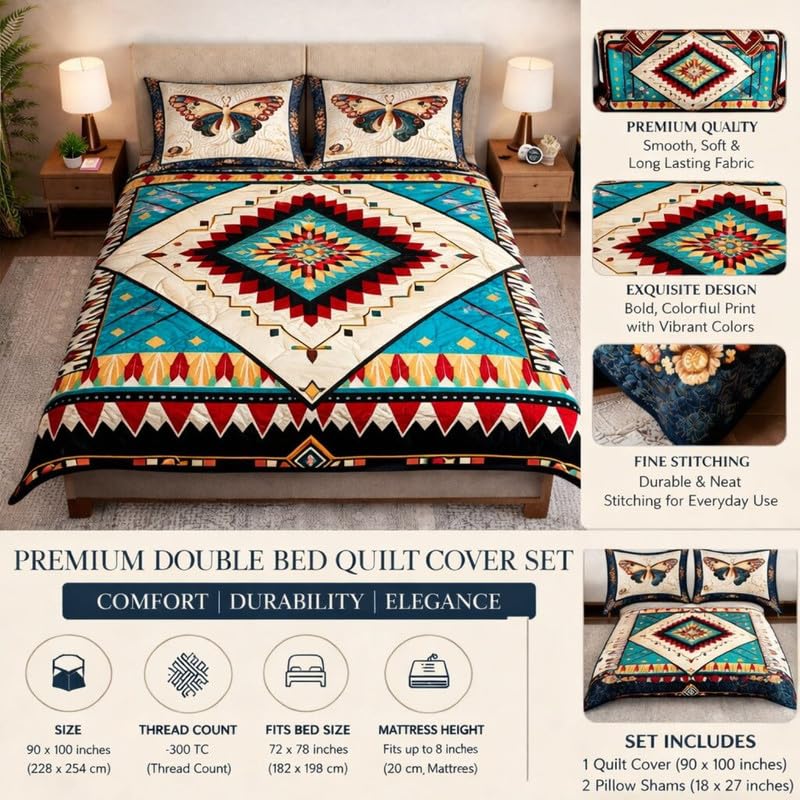 Image of Akshya Double Bedsheet King Size (90x100 Inch) with 2 Pillow Covers | 300 TC Microfiber Soft Bedsheet | Multi Rangoli Traditional Printed Bedsheet for Double Bed