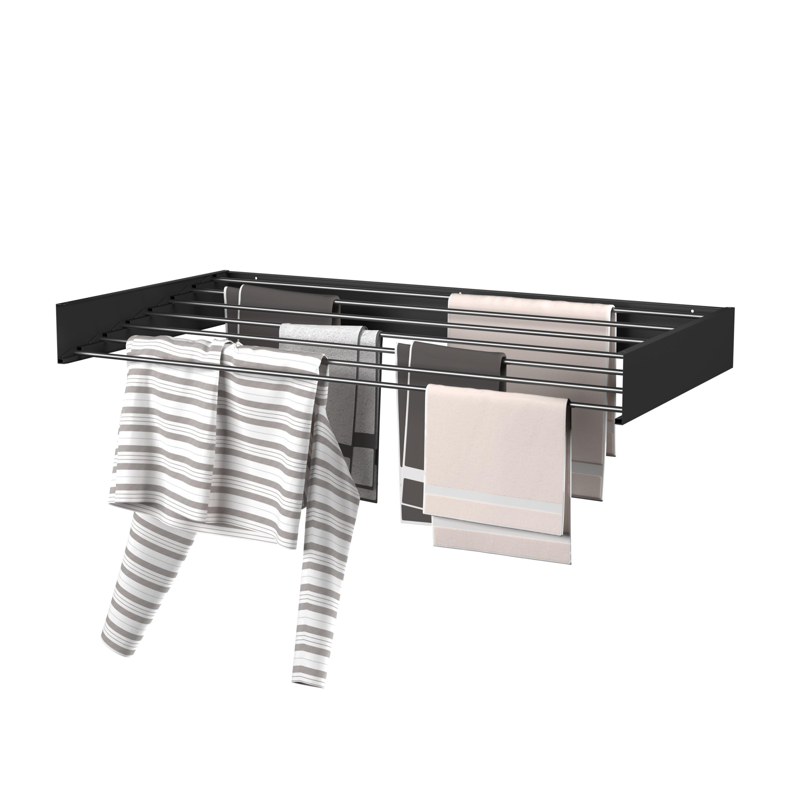 Wäscheständer Ausziehbar - Wandmontage, 8,4m Trockenlänge, Klappbarer Wäschetrockner 120cm, Schwarz, Robust & Platzsparend, Ideal für Innen- und Außenbereich