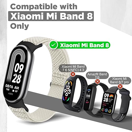 Miniatura 2 de Bcuckood Bandas elásticas compatibles con Xiaomi Mi Band 8, mujeres y hombres, correa elástica de nailon suave de repuesto para Xiaomi Mi Band 8, 3