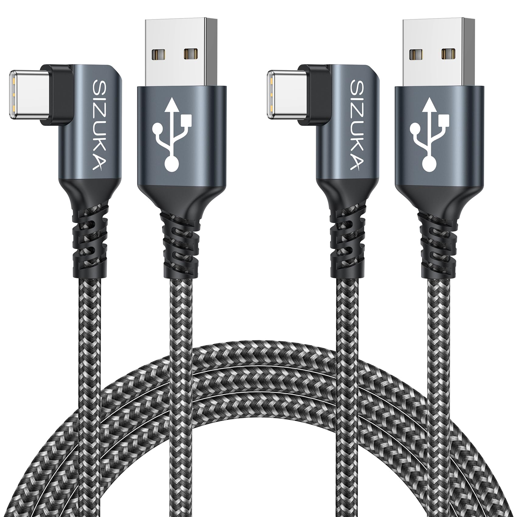 Cavo USB C Lungo [2Pezzi 3M] 3.1A Cavo USB Tipo C 90 Gradi Nylon Cavo USB Type-C Ricarica Rapida per Samsung Galaxy S21,Note 20,Z Fold 3,Huawei P50,Mate 40,MateBook,Xiaomi,OnePlus 9,Google Pixel