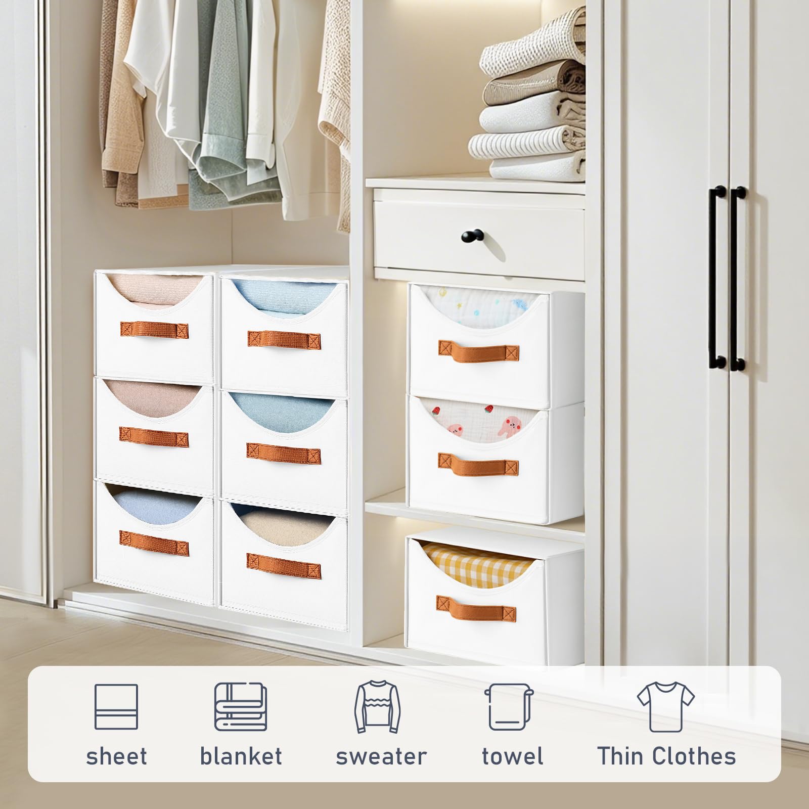 DIMJ Caisson Tiroir - Caisson de Rangement Lot de 4 Boîtes, Boite de Rangement Empilable, pour Chambre, Bureau, Détachable, Combinaison Libre, Blanc, 35 x 25 x 17 CM