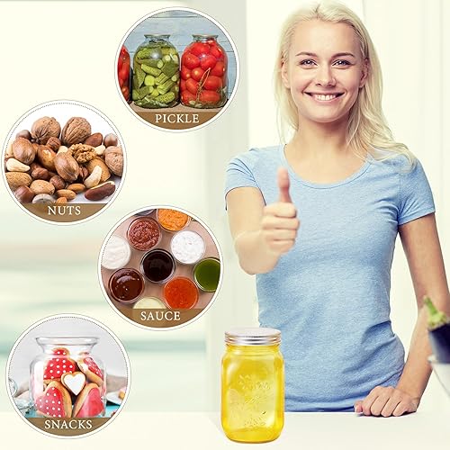 Miniatura 7 de Yinder Paquete de 6 tarros Mason de 32 onzas con tapas de boca ancha, tarros de vidrio de colores para almacenamiento, conservas, fermentación,