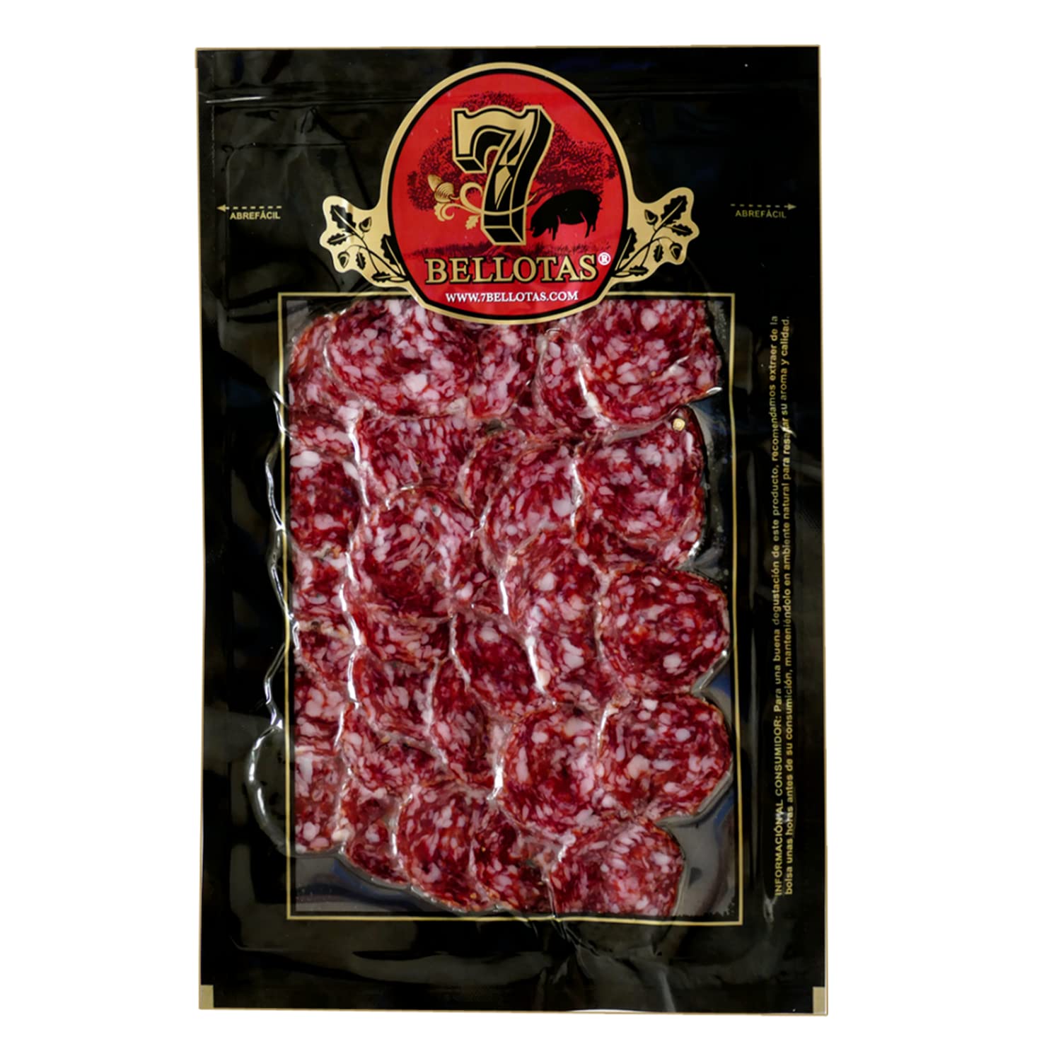 7 BELLOTAS Iberischer Schweine-Salami | Salchichon 100% Ibérico Rasse Bellota Pata Negra | Salamiwurst vom Iberischen Eichelschwein (Geschnitten 10X100G)