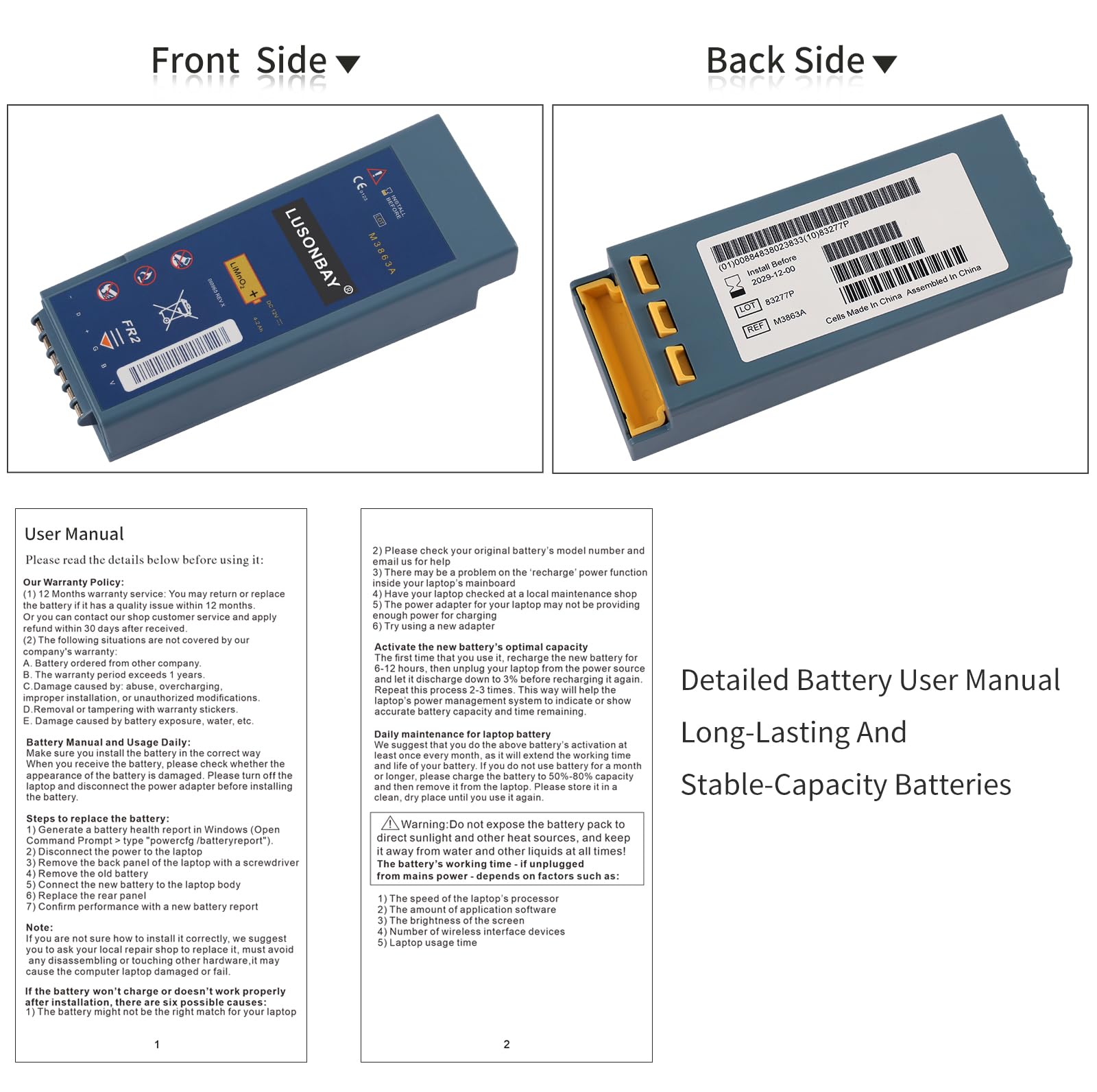 M3-863A Battery Compatible with FR2 AED Defibrillator Battery M3860A M3861A M3840A 12V 4.2Ah 50.4WH