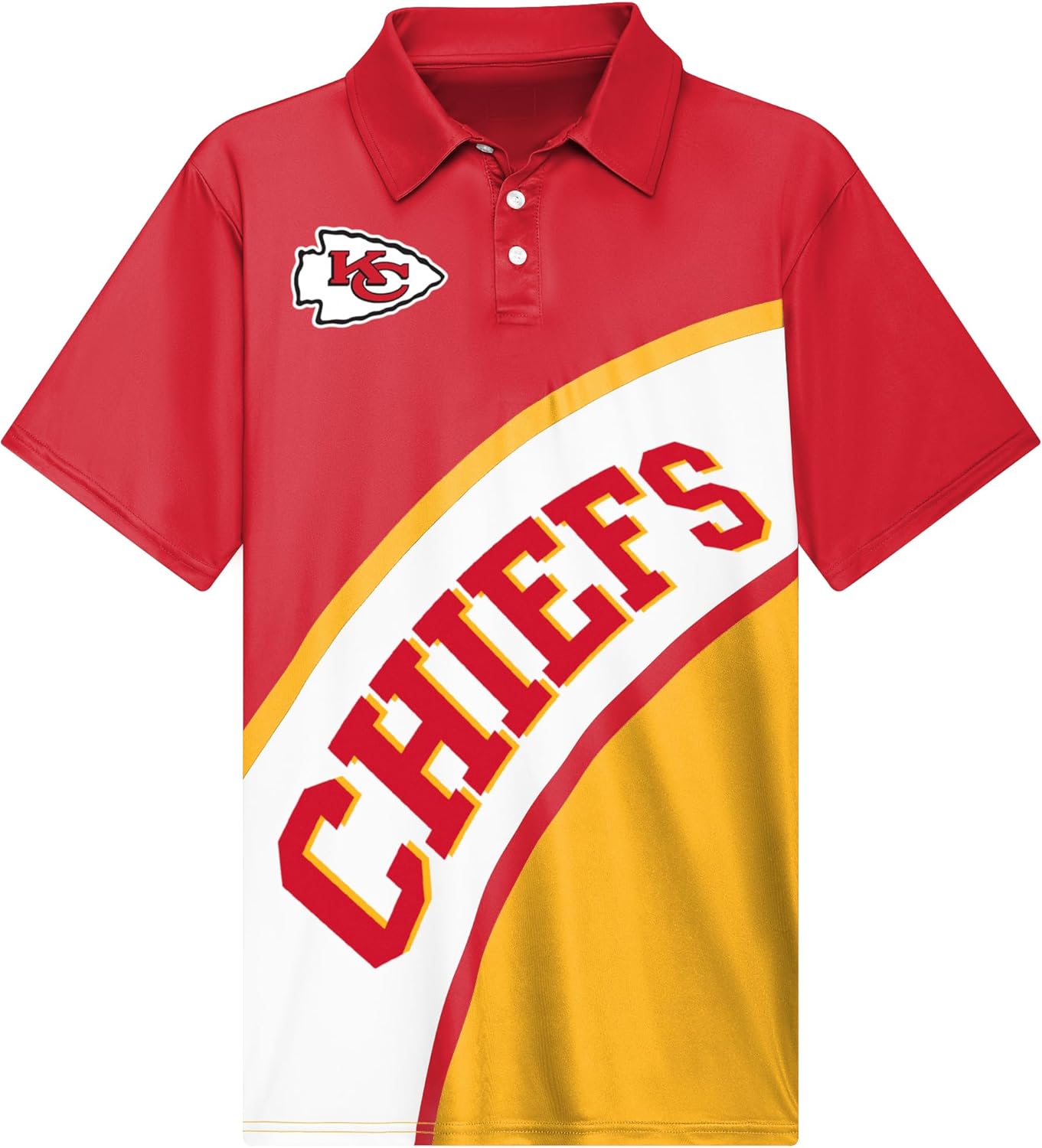 FOCO NFL Exclusive Action Curved Polyester Polo Shirt with Official Team Graphics, Moisture-Wicking Fabric, Athletic Fit