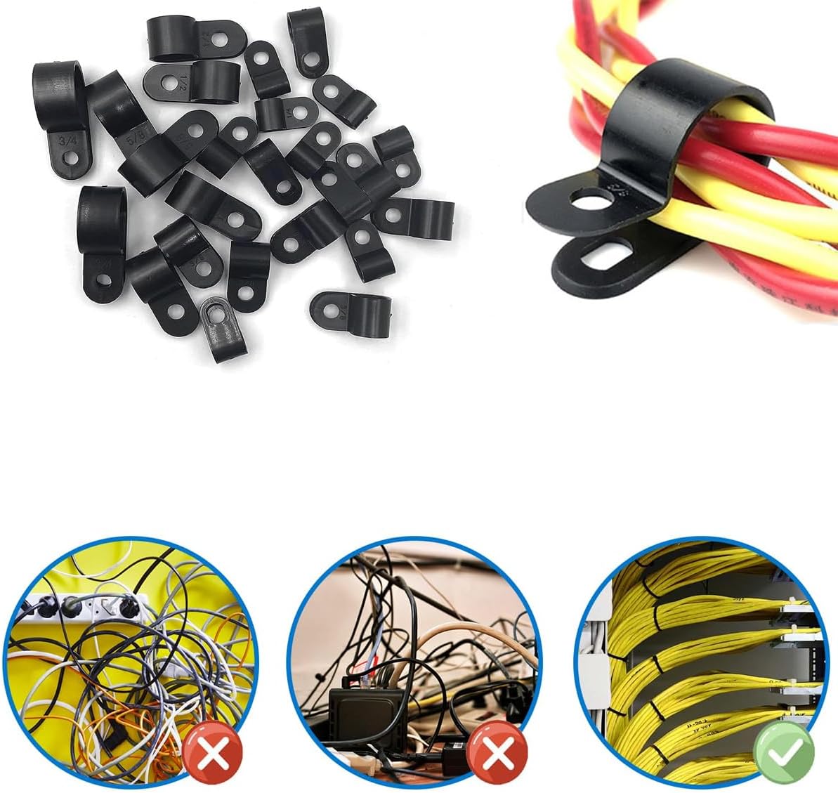 410 Piece Assortment of R-Shaped Nylon Cable Clips with Screws Black Cable Clips Assortment for Wires, Electric Cables and Cables