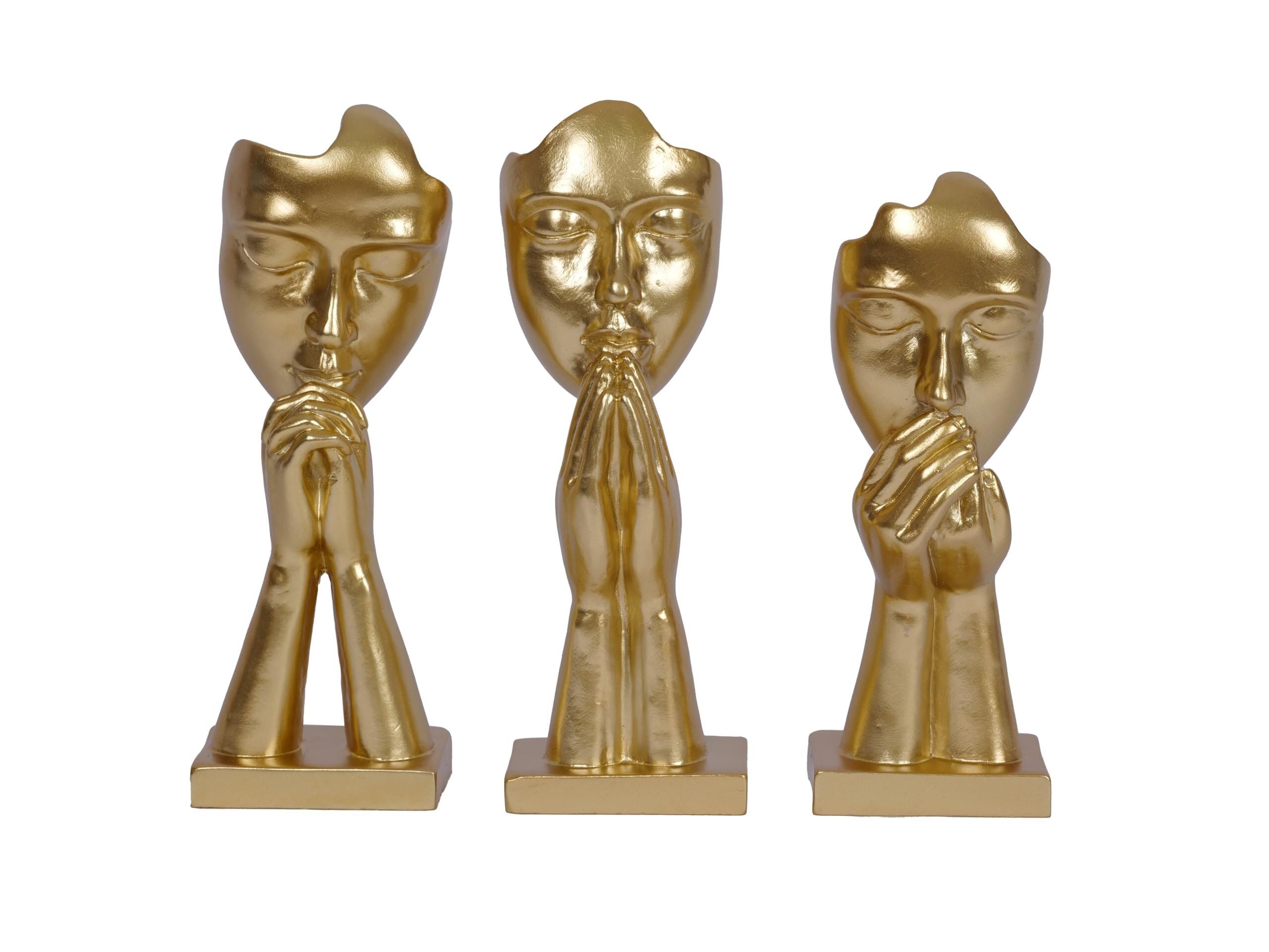 JJJing5 Decor 3Piece Thinker Statue Home Decor Abstract Sculpture Figurines for Living Room Nightstand Accessories(Golden Prayer)