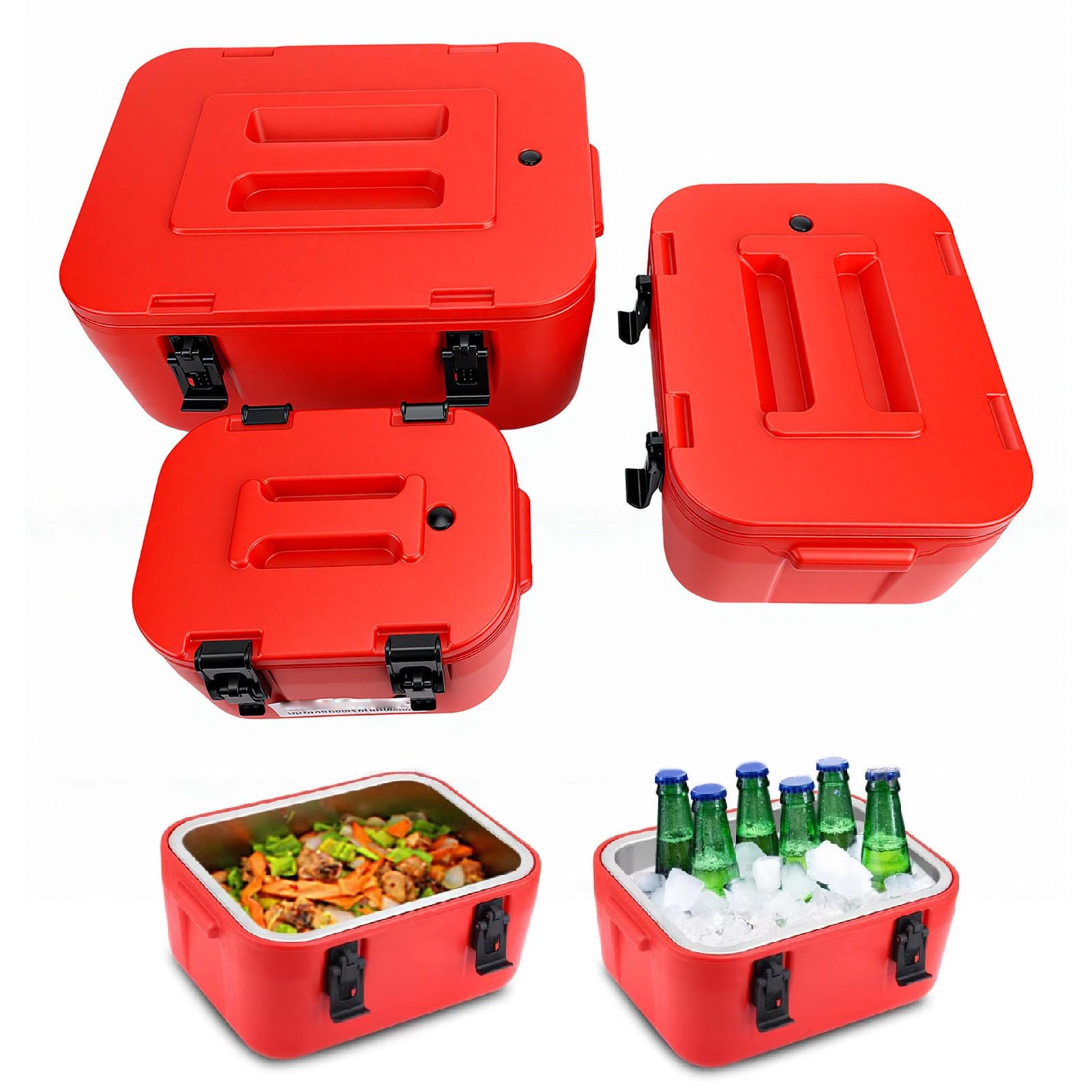 Elprico Juego de Contenedores de Sopa Aislados, Calentador de Alimentos Comercial de 3 Piezas y Enfriador de Bebidas con Revestimiento de Acero Inoxidable para Catering Camping
