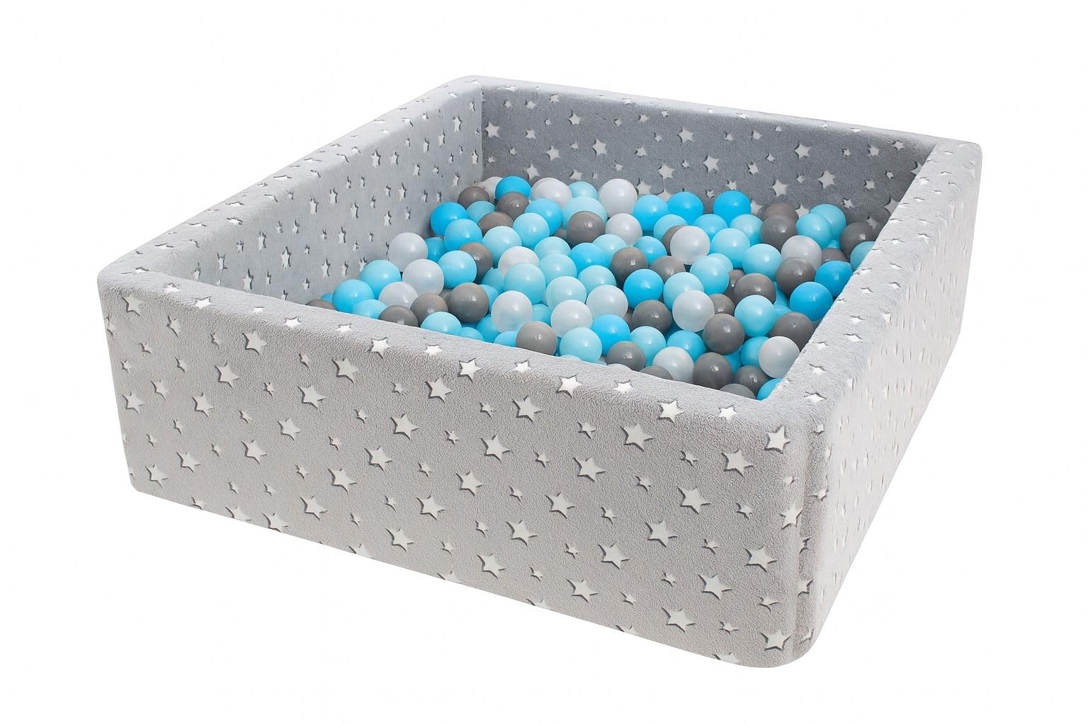 Bällebad Kinder 120×120 cm XXL – großes Stoffbecken mit 1000 Spielbällen Ø 7 cm, weiches Indoor-Bällebad für Babys & Kleinkinder, Stabiler PU-Schaum, Abnehmbarer Baumwollbezug (Plüsch/Hellblau)