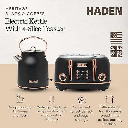 Miniatura 2 de Haden Heritage - Tostadora de acero inoxidable de 4 rebanadas de ranura ancha con hervidor de agua eléctrico de acero inoxidable de 1.7 litros