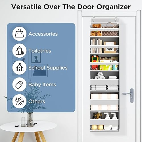 Miniatura 9 de Over The Door Organizer, 6 Shelf Door Hanging Organizers with 6 Large Capacity Pockets, Behind Door Storage Hanging Shelves for Closet Wall Bathroom