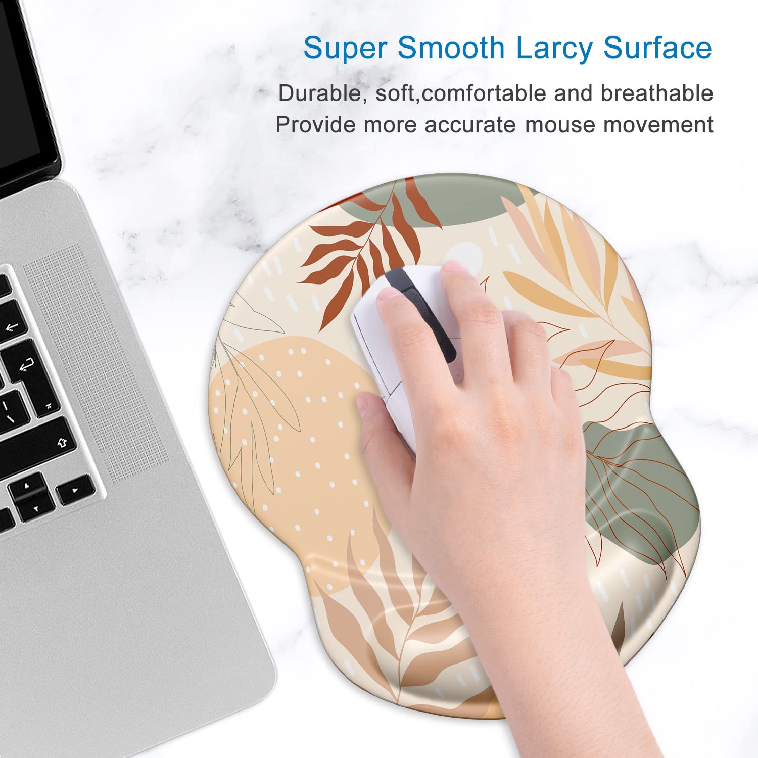 ITNRSIIET Ergonomic Mouse Pad with Gel Wrist Support Small Wrist Rest Smooth Surface Non-Slip PU Base Comfortable Office Supplies Pain Relief, 8.7 x 7.2 inches, Abstract Art - 3