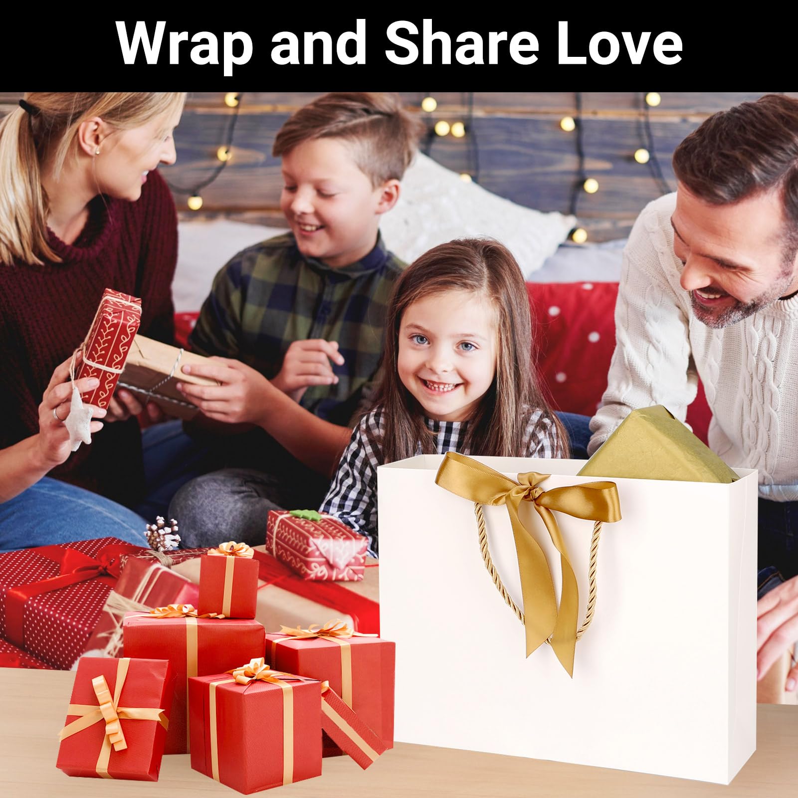 EUSOAR Papiertüten Weiß - 50 Stück 210GSM Geschenktüten mit Schleifenbändern - 27x8x21cm M Mittel Papiertüten mit Henkel - Geschenktüte mit Griff - Weiß Gift Bags Papier Tüten Geburtstag