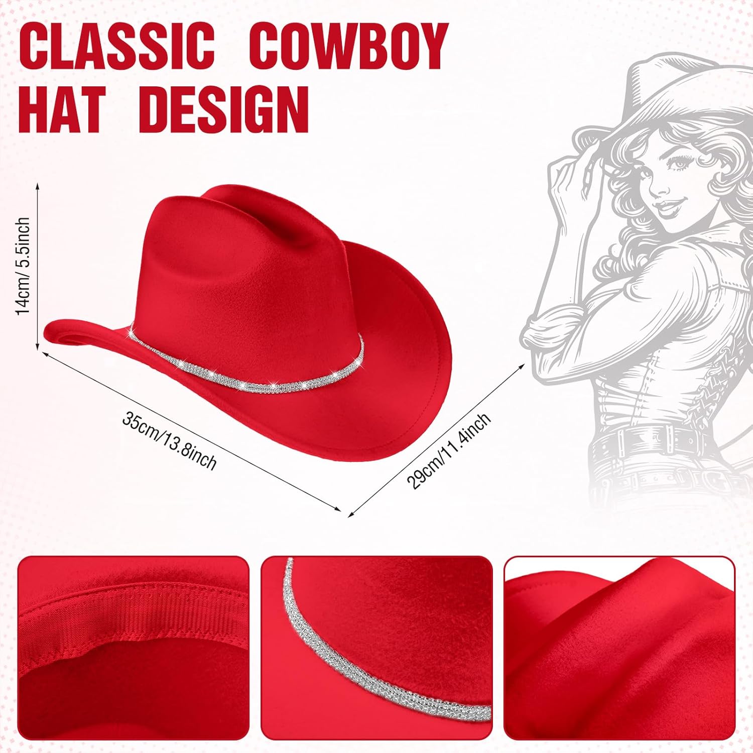 Tisancy 4 Pcs Rhinestone Belt for Men Women Glitter Cowboy Hat Diamond Chain Earring Outfit for Party Supplies