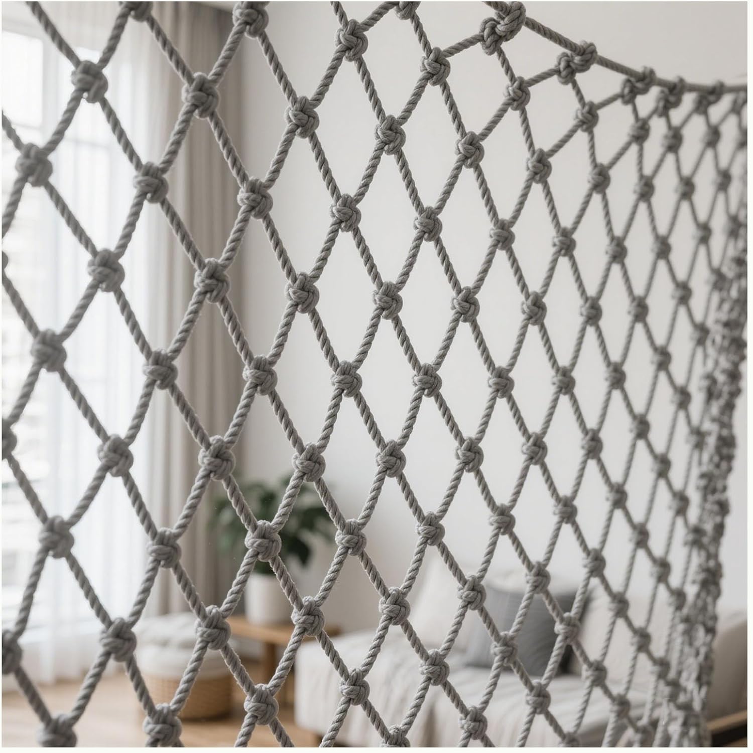 Heavy Duty Climbing Net for Outdoor/Indoor Use, 200x200cm Handcrafted Rope Netting - Playground Safety, Balcony & Stairs Fence Protection, Durable Cargo Net