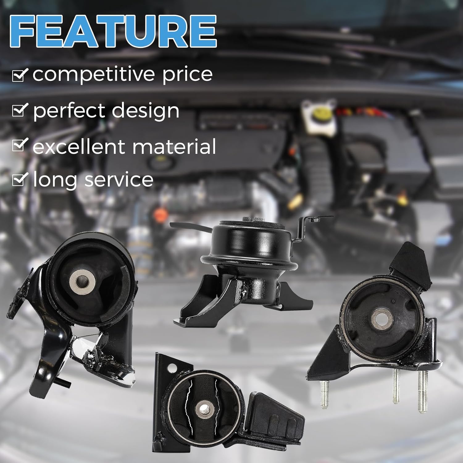 RP Power Notable, 4 Pieces of Engine Mount Transmission, Suitable for Corolla 1.8L, Front Right, Rear, A7256, A7258, A7254, A7243, Replacement 123720D020