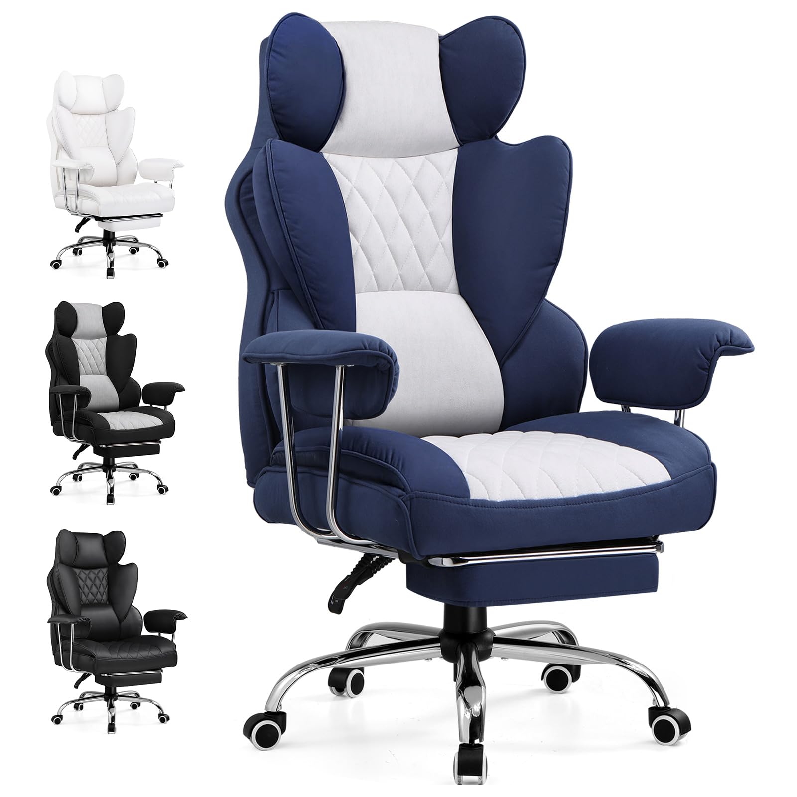 GTPLAYER Chaise Gaming, Chaise Gamer, siège Large accoudoirs, Repose-Pieds, Hauteur réglable, Supporte 150 kg, Bleu-Blanc