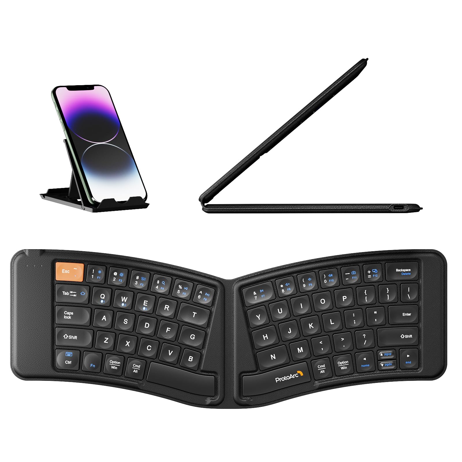 ProtoArc Ergonomic Foldable Keyboard, XK03 Split Folding Bluetooth Keyboard, Ultra Slim Travel Keyboard, Portable Bluetooth Keyboard for iPad, iPhone, Tablet, Laptop, PC